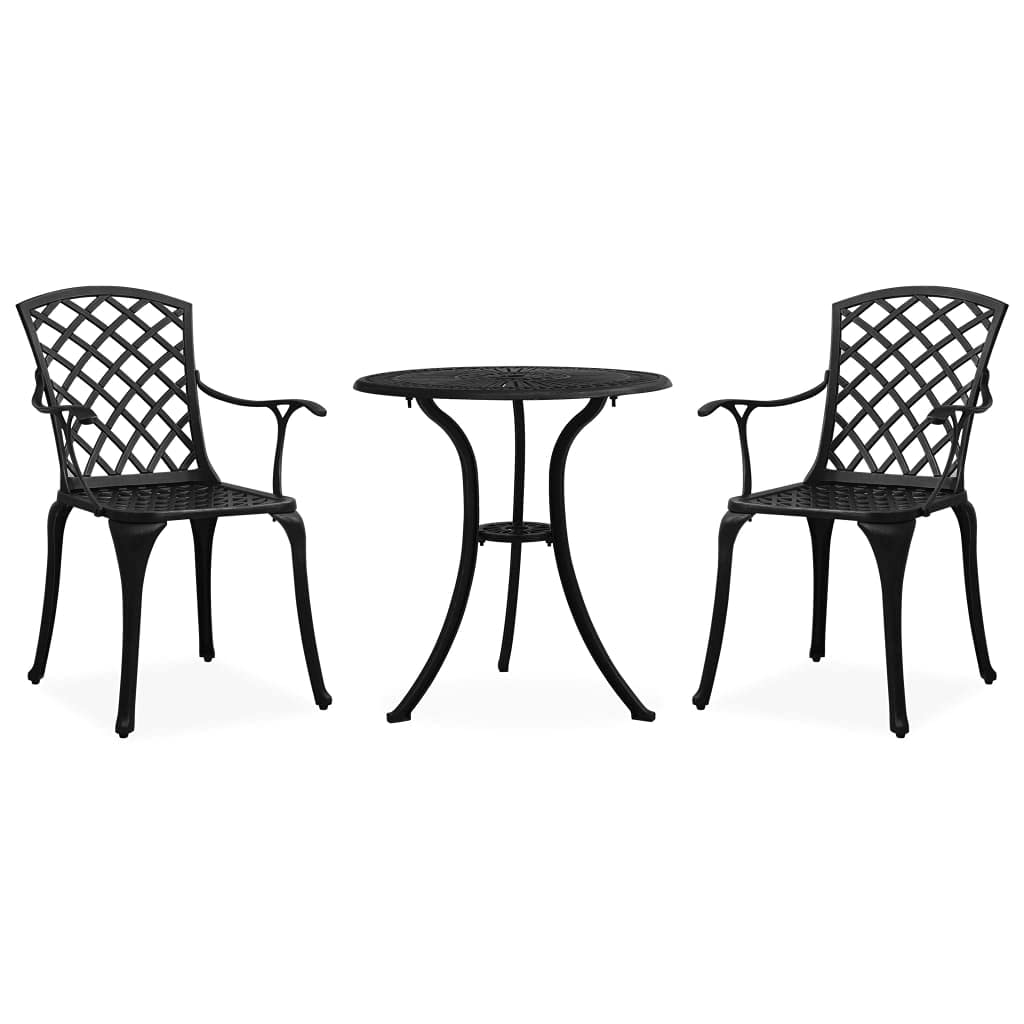 3-Piece Black Cast Aluminum Bistro Set - Patio Outdoor Furniture for Backyard, Garden, Porch & Poolside - Perfect for Relaxing, Dining & Socializing