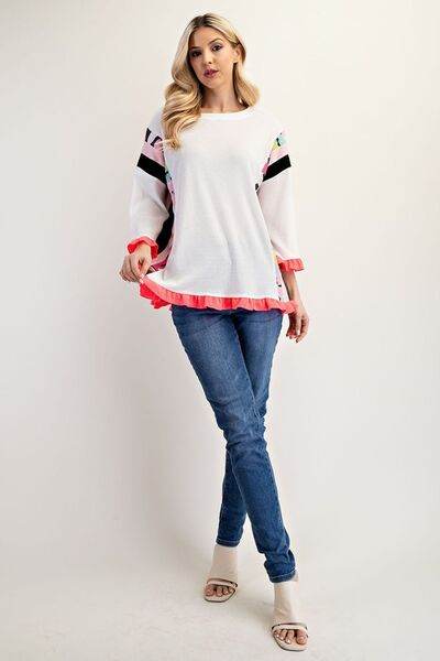 Celeste Plus Size Ruffle Sleeve Color Block Blouse - Women's Fashion Tops for Casual Wear, Office & Date Night Outfits