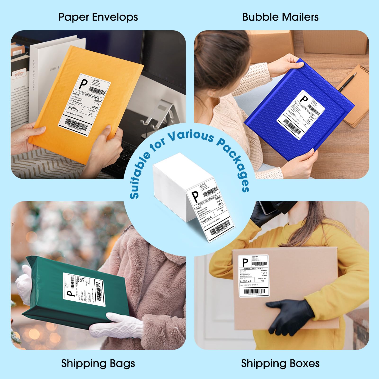Fuxury 4x6 Thermal Shipping Labels - 200 Fanfold Labels with Perforated Edges & Strong Adhesive for Direct Thermal Printers | Perfect for USPS, UPS, FedEx & Amazon FBA Shipping | Ideal for E-commerce, Small Business & Home Office Mailing Needs