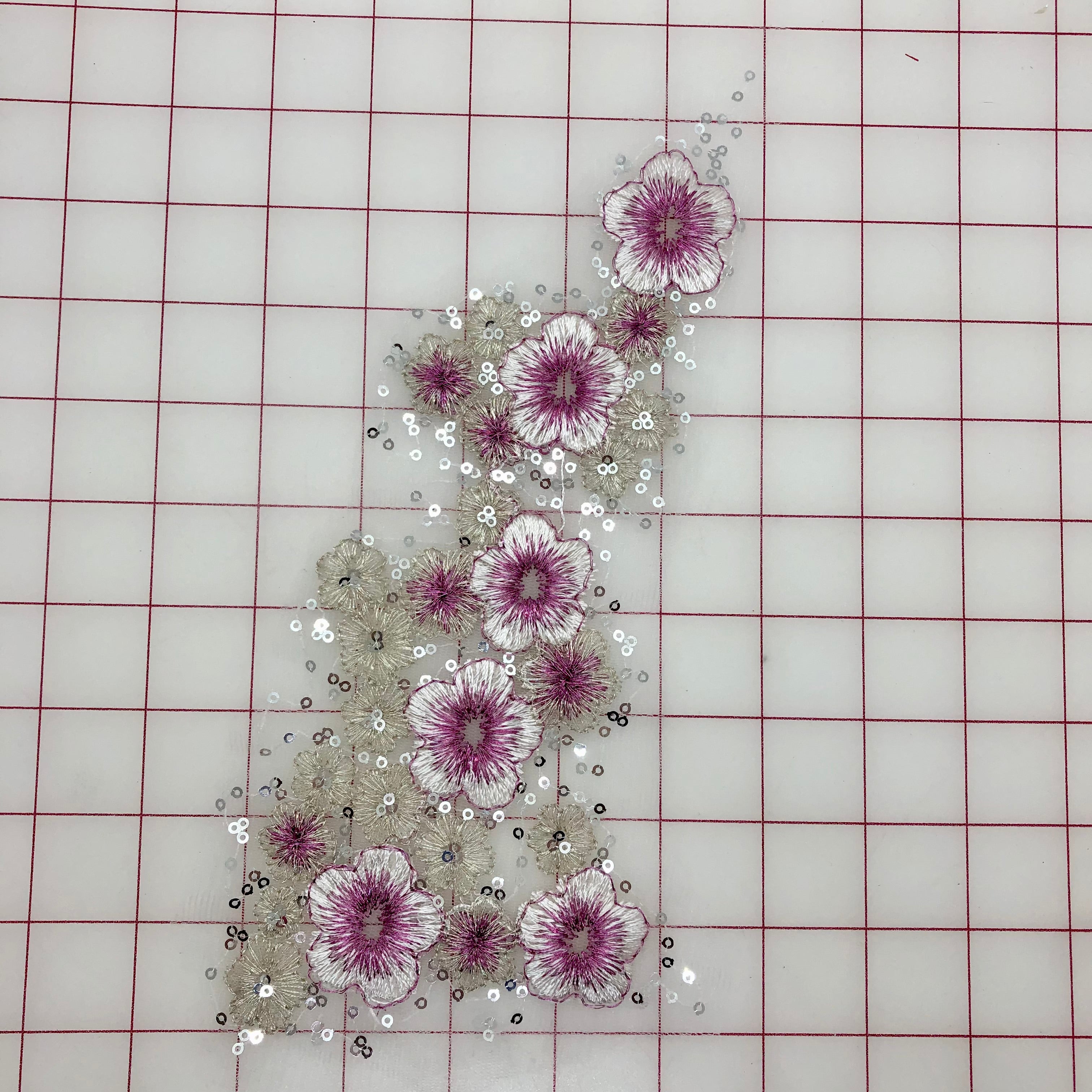 Applique Sequined Lace Flower Motif Rose and Silver - Elegant DIY Embellishment for Wedding Dresses, Home Decor & Craft Projects