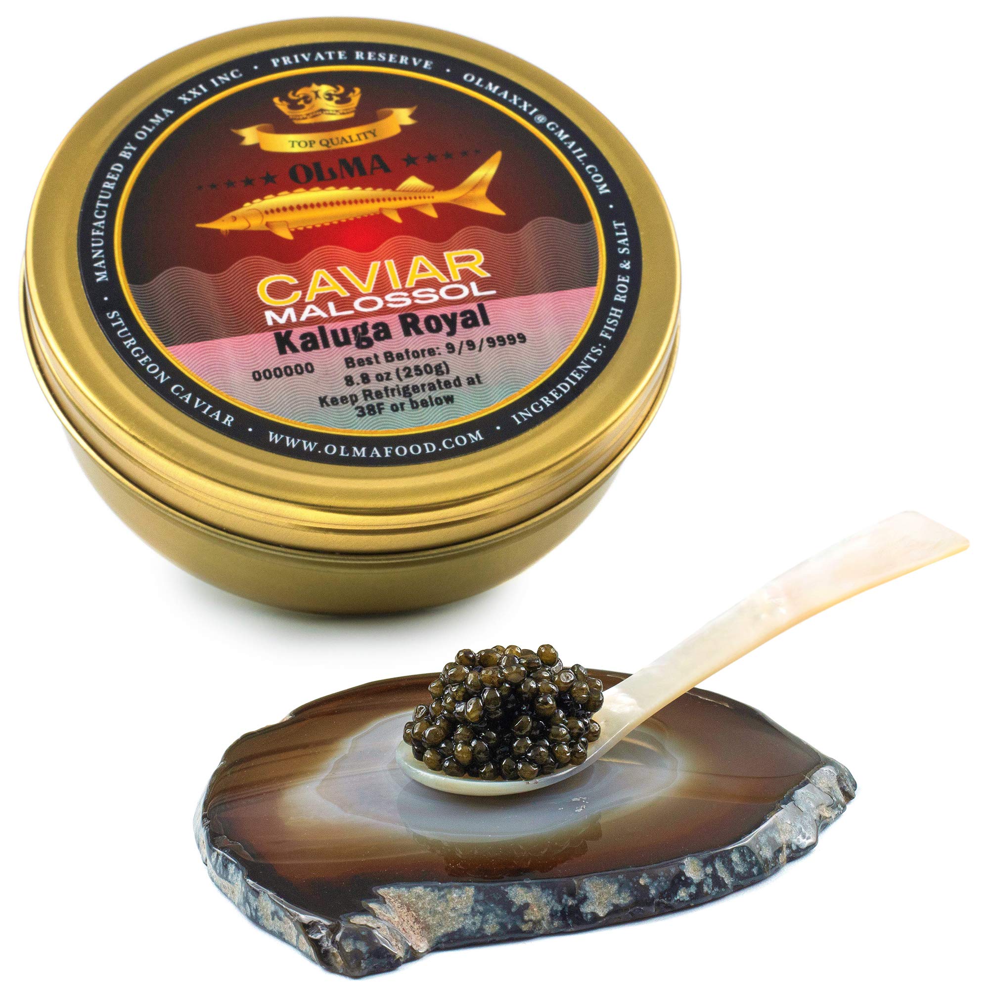 Premium OLMA Kaluga Sturgeon Black Caviar - Large Pearly Grains, Smooth Flavor, Superior Grade - 8.8 oz (250g) - Fast Overnight Shipping - Perfect for Gourmet Dining, Special Occasions & Luxury Gifts