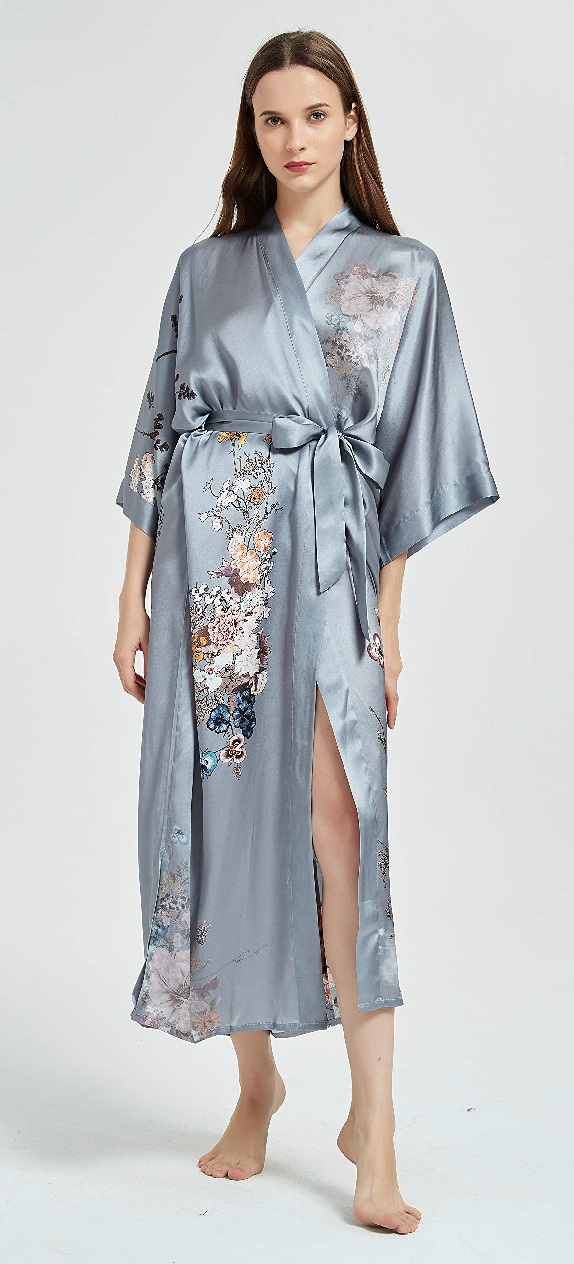 Hand-Painted Silk Kimono Robe for Women - Elegant Long Nightgown & Sleepwear - Perfect for Lounging, Spa Days & Bridal Gifts