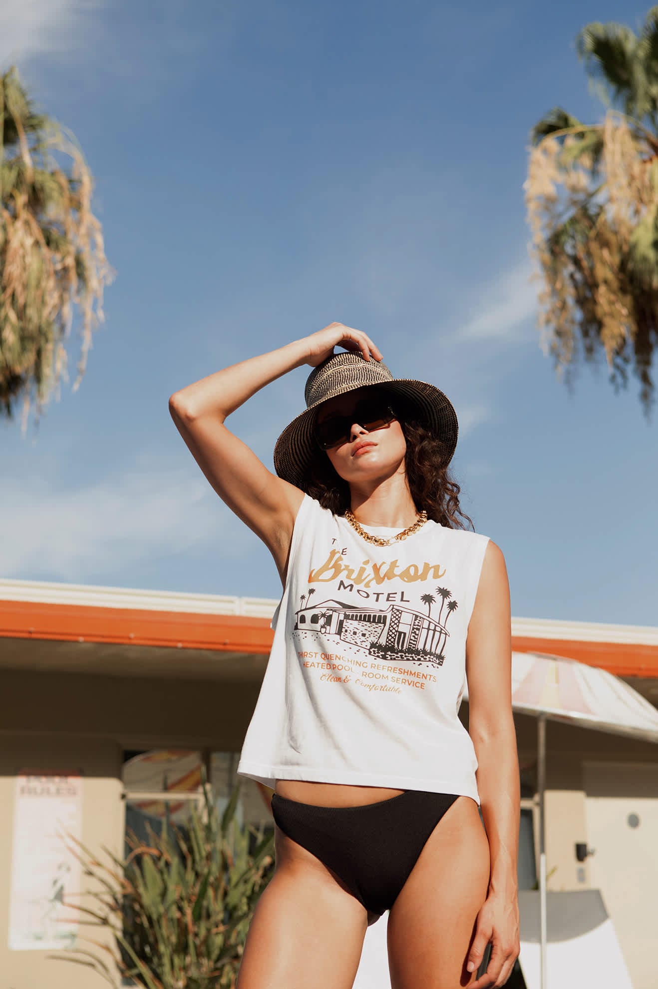 Brixton Motel Muscle Tank Top for Women - Soft Vintage Style Off White Sleeveless Shirt - Perfect for Summer, Casual Wear, and Music Festivals