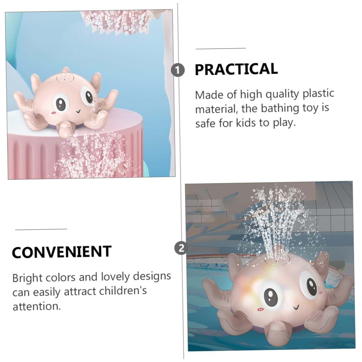 VICASKY 3-Pack Glow in The Dark Octopus Water Spray Toys - Fun Pool, Bathtub & Beach Splash Toys for Kids, Outdoor Summer Water Play (Pink)