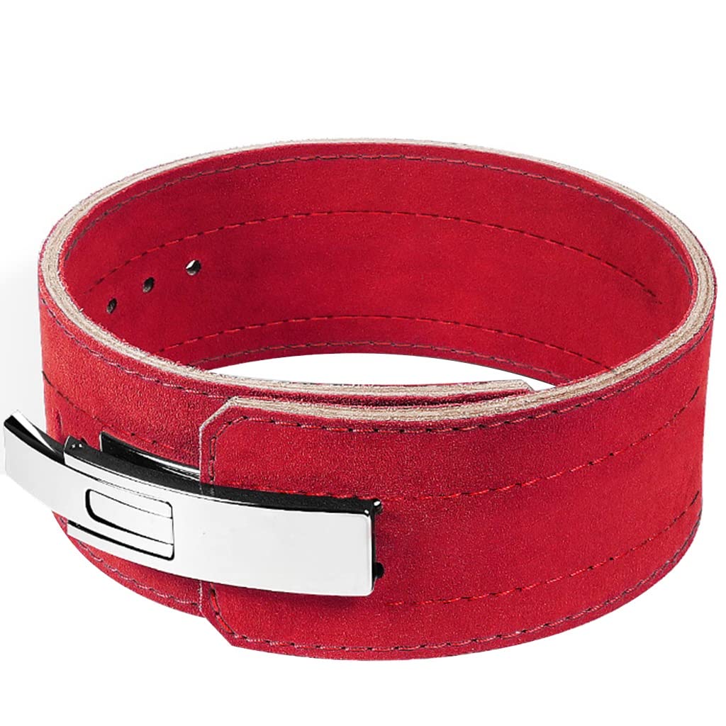 Premium Weight Lifting Belt for Men & Women - Heavy Duty Lumbar Back Support for Powerlifting, Gym Workouts & Cross Training - Adjustable 70-80cm (Red) - Ideal for Deadlifts, Squats & Strength Training