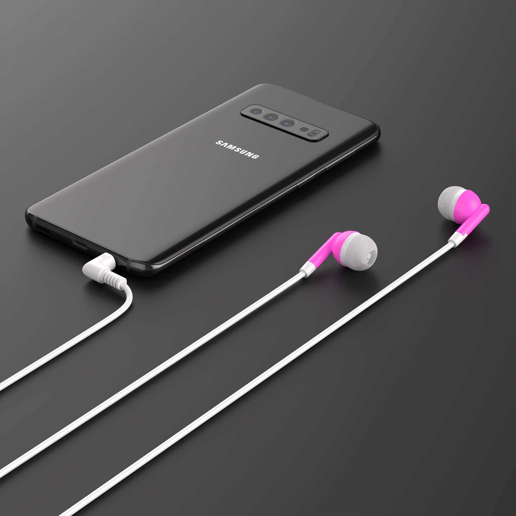 Maeline 500 Pack Bulk Earbuds with 3.5mm Headphone Jack - Pink Color - Perfect for Schools, Gyms, Events & Retail Packaging