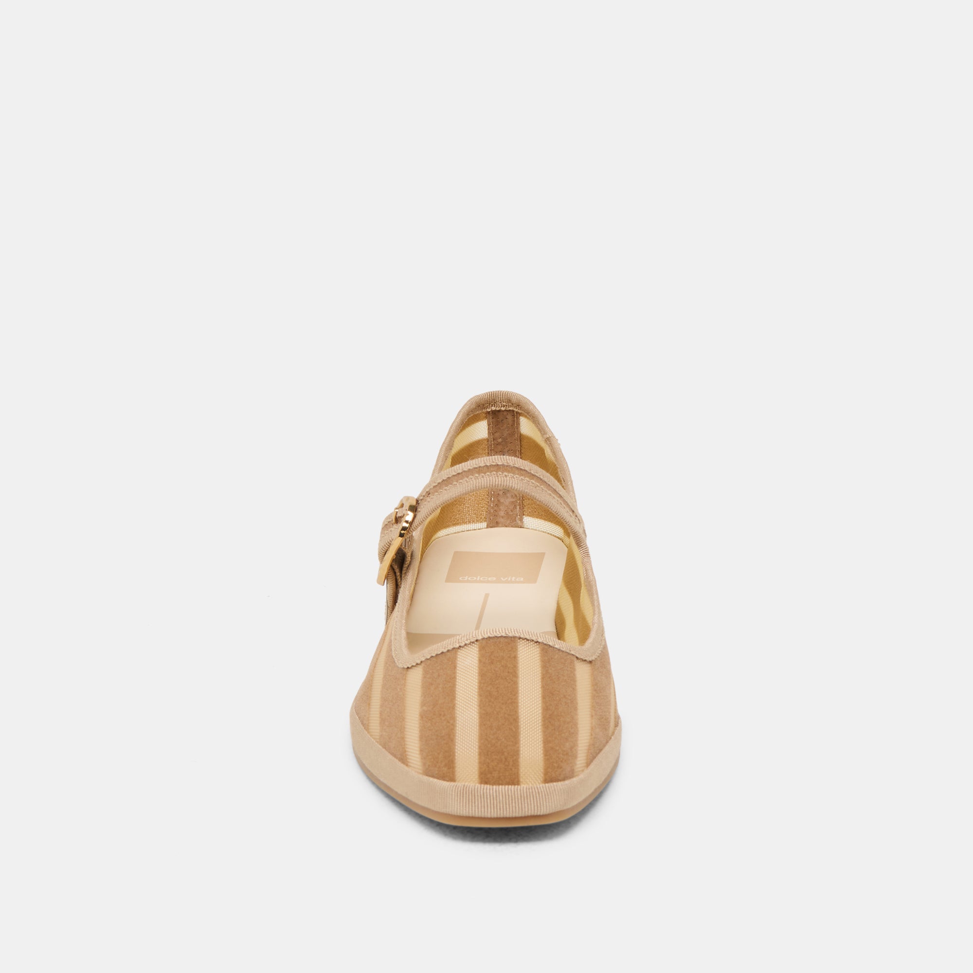 TAMEKA Women's Ballet Flats - Tan Stripe Mesh Comfortable Slip-On Shoes for Casual Wear, Work & Walking
