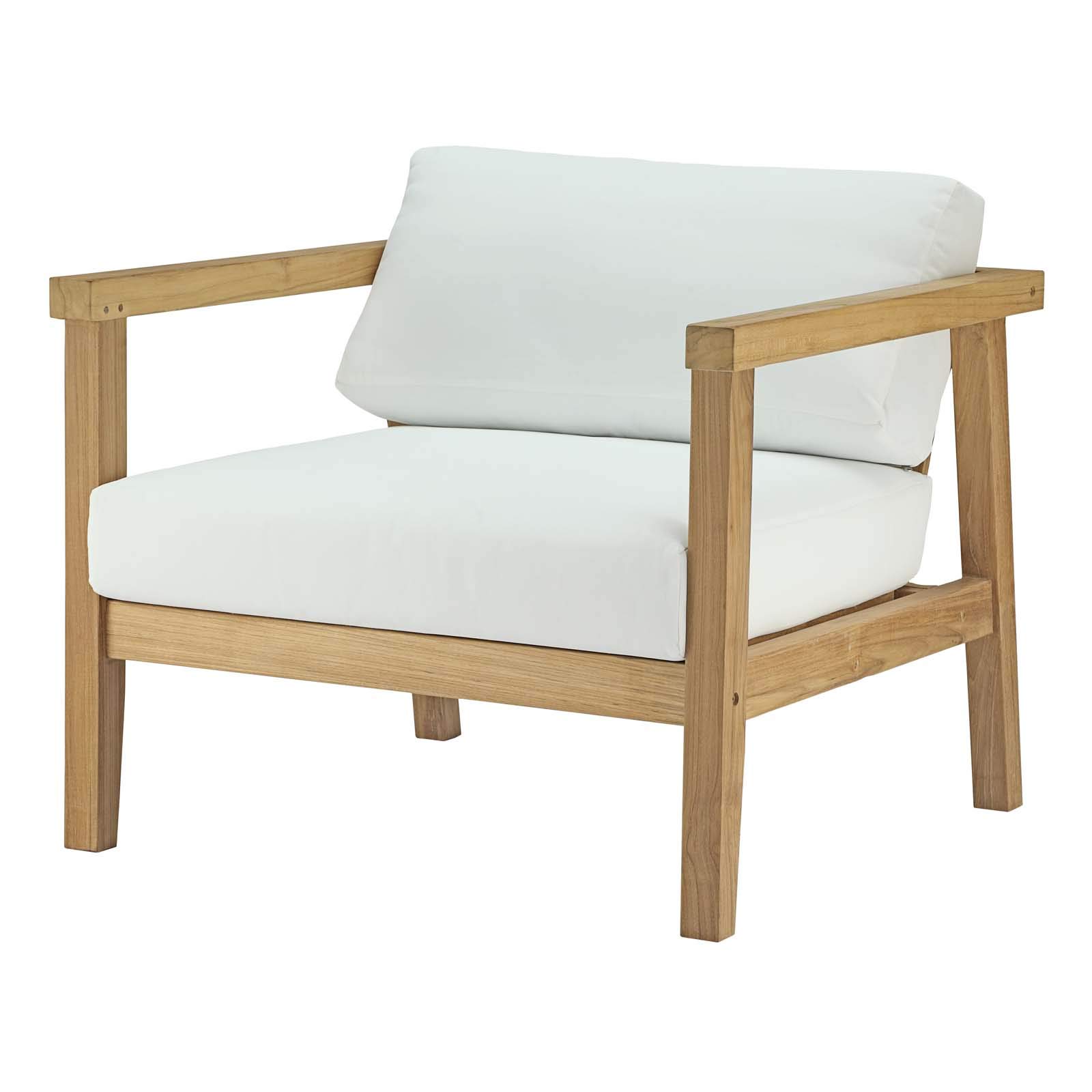 Modern Contemporary Outdoor Patio Lounge Chair Ottoman and Side Table Set - Wooden White Natural Finish - Perfect for Backyard, Poolside, and Garden Relaxation