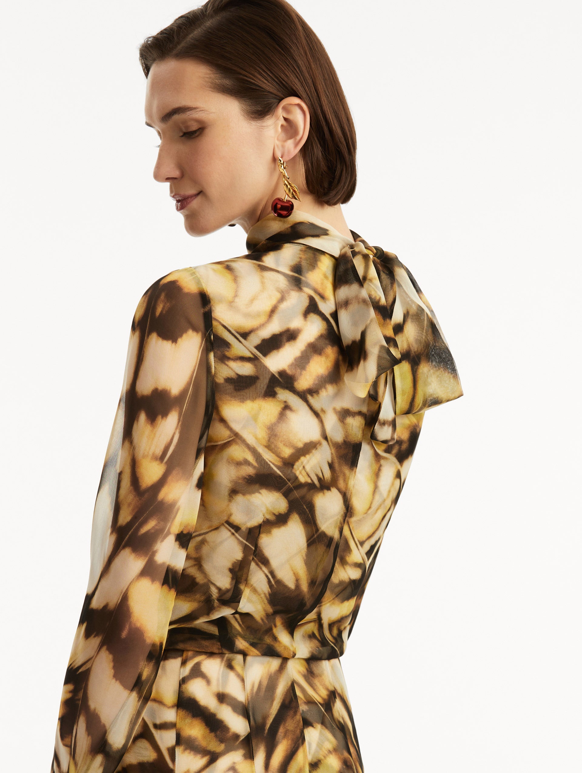 Elegant Abstract Butterfly Print Silk Chiffon Dress for Women - Perfect for Summer Weddings, Garden Parties & Special Occasions