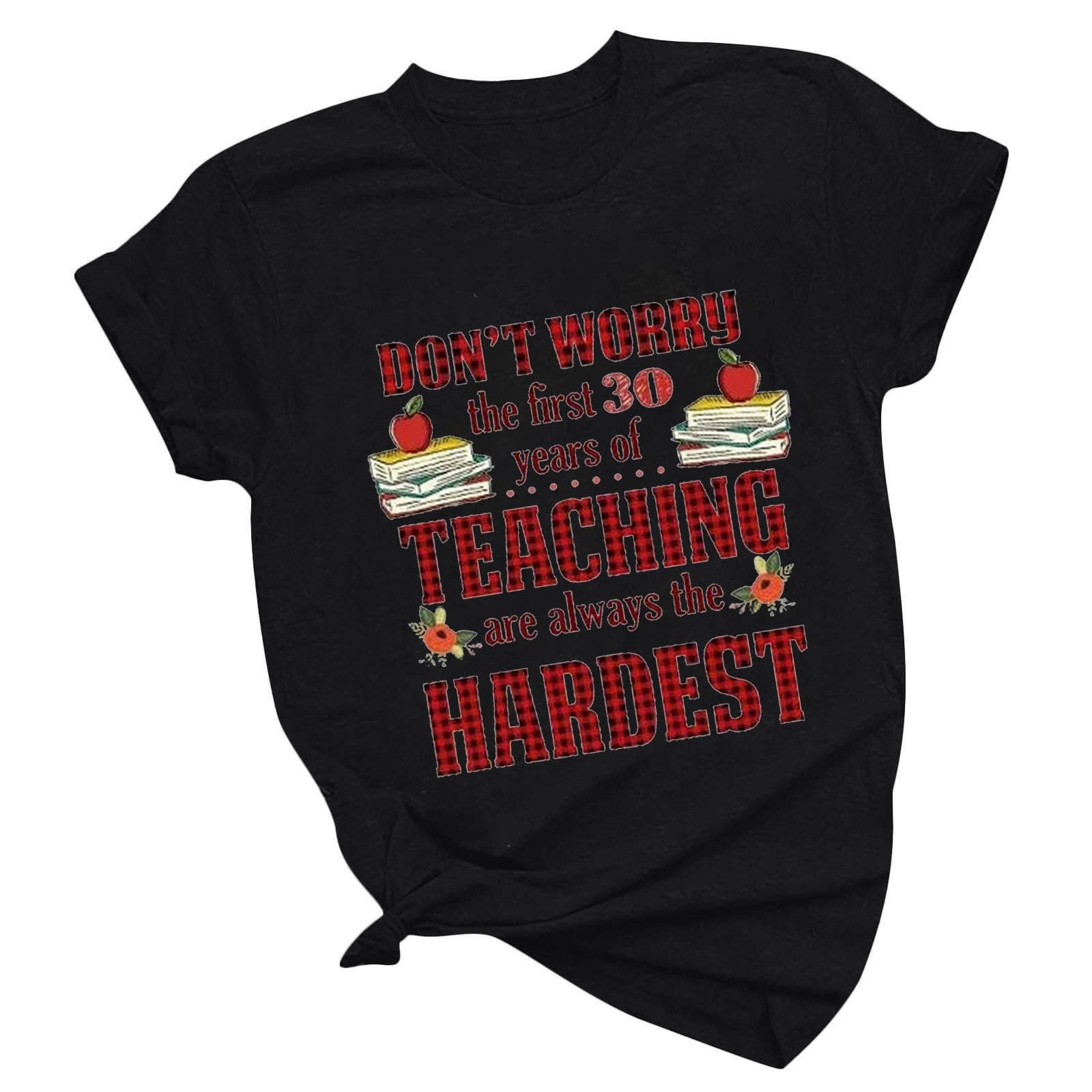 Funny Letters Print Women's T-Shirt - Summer Casual Short Sleeve Tee Top - Cute Teacher Gift Idea - Perfect for Classroom, School Events & Casual Outings