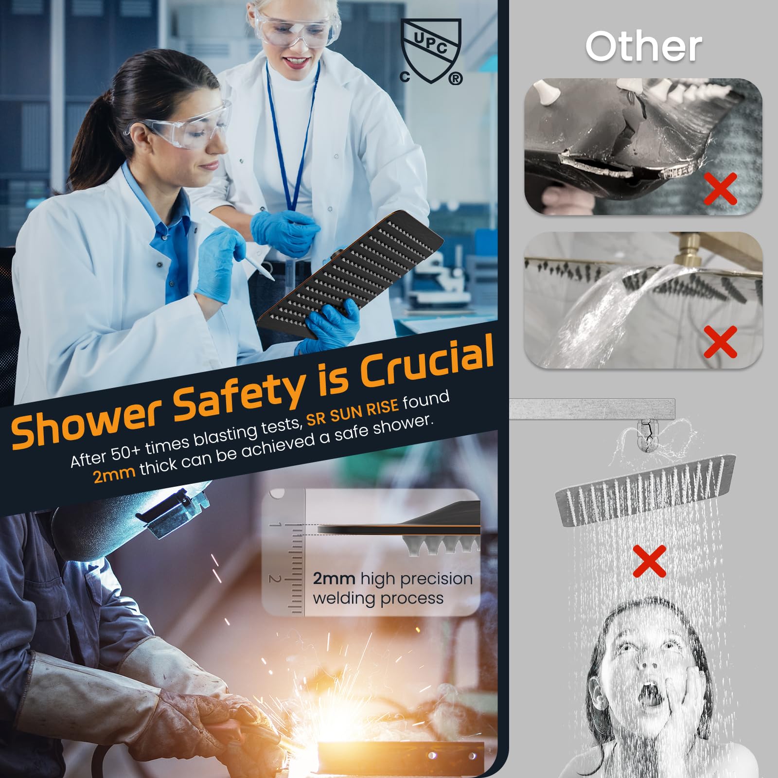 SR SUN RISE ORB Square Rainfall Shower Head with Handle Set - 16 Inch Wall Mounted Metal Shower Faucet Trim Kit (Includes Shower Valve) - Perfect for Bathroom Renovation & Luxury Spa Experience