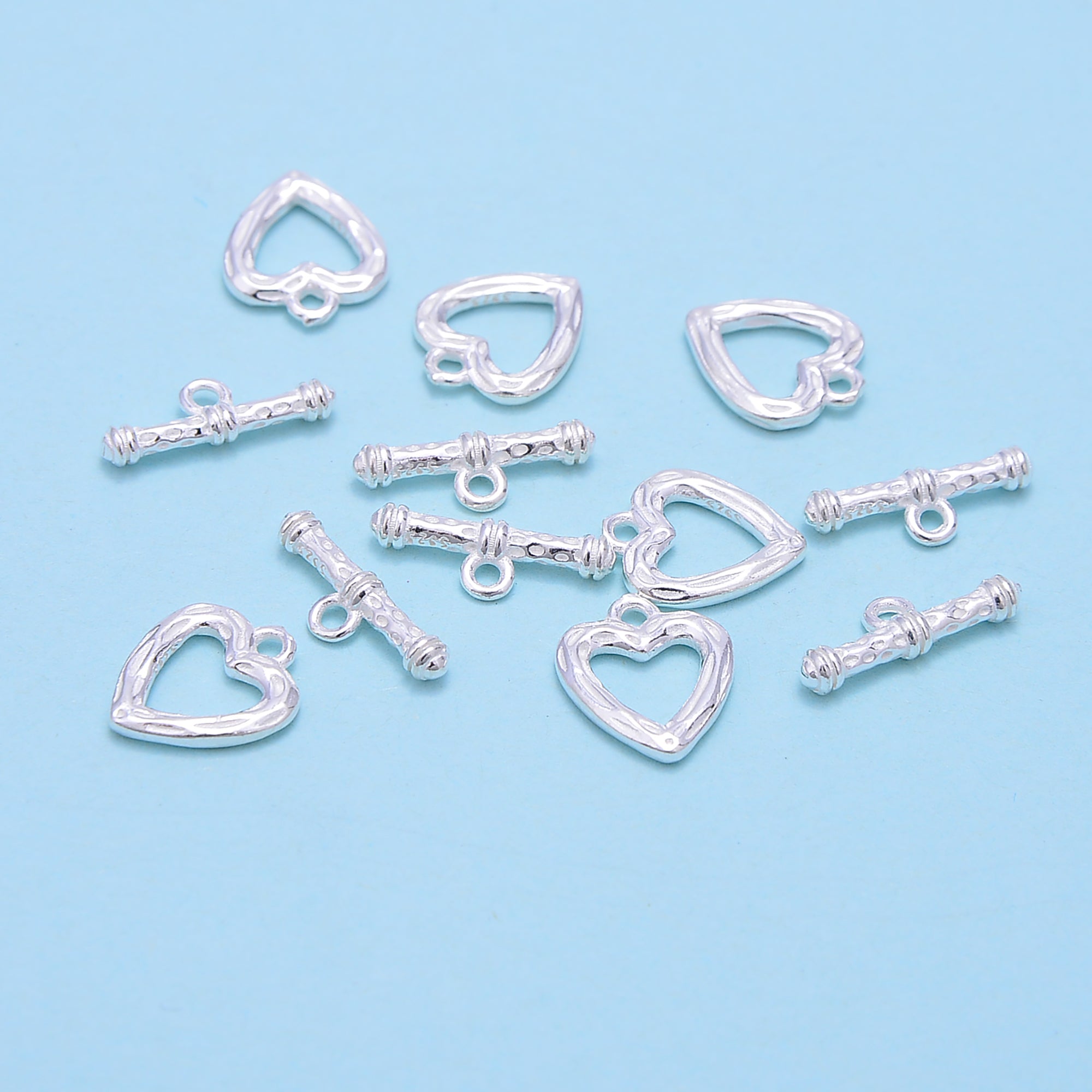 925 Sterling Silver Heart & T Clasp Charms - 10x14mm (2 Sets/Bag) - Perfect for Jewelry Making, DIY Bracelets, Necklaces & Gift Crafting