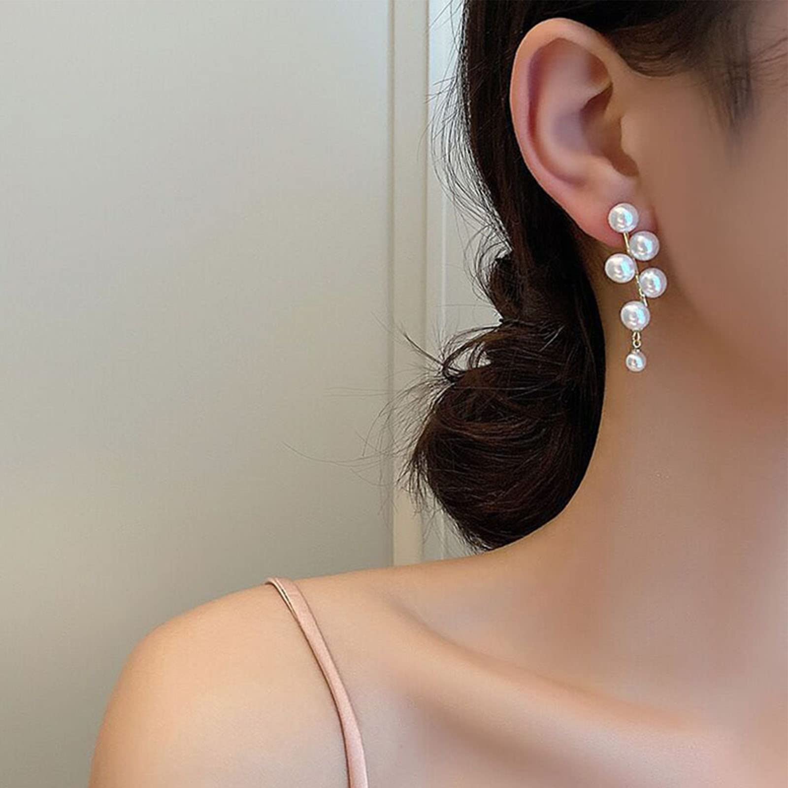 Yienate Gold Pearl Chain Drop Earrings - Multi Beaded Cluster Chandelier Dangle Earrings with Long Tassel for Women & Girls | Elegant Statement Jewelry for Weddings, Parties & Special Occasions