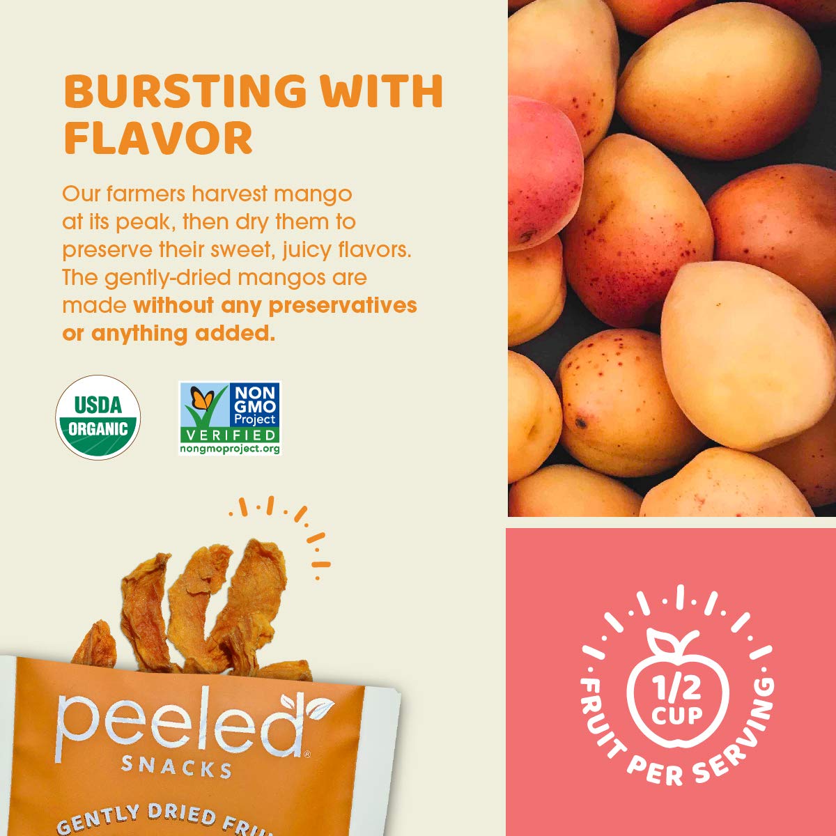 Organic Dried Mango Snacks - Vegan, Gluten-Free, Non-GMO Healthy Fruit Treats for Kids & Adults - 1.23 Oz Pack of 10 - Perfect for Lunch Boxes, Travel, Hiking & Office Snacking