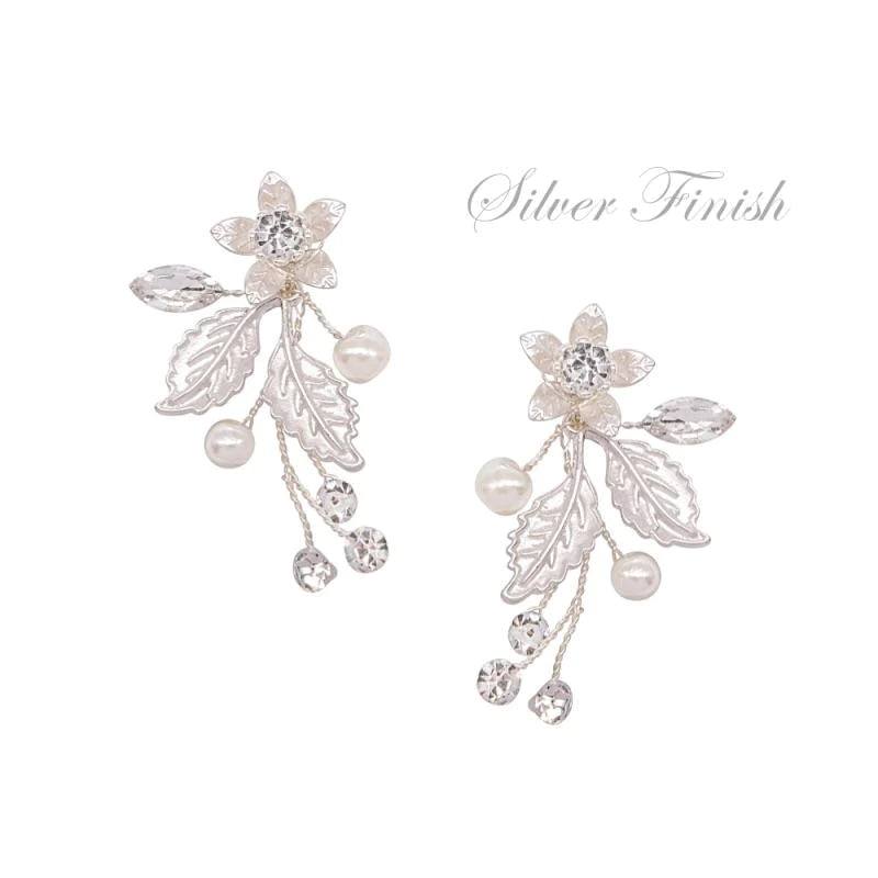 Floral Vine Drop Earrings with Pearls & Crystals - Gold, Rose Gold, Silver Bridal Jewelry for Weddings, Parties & Special Occasions
