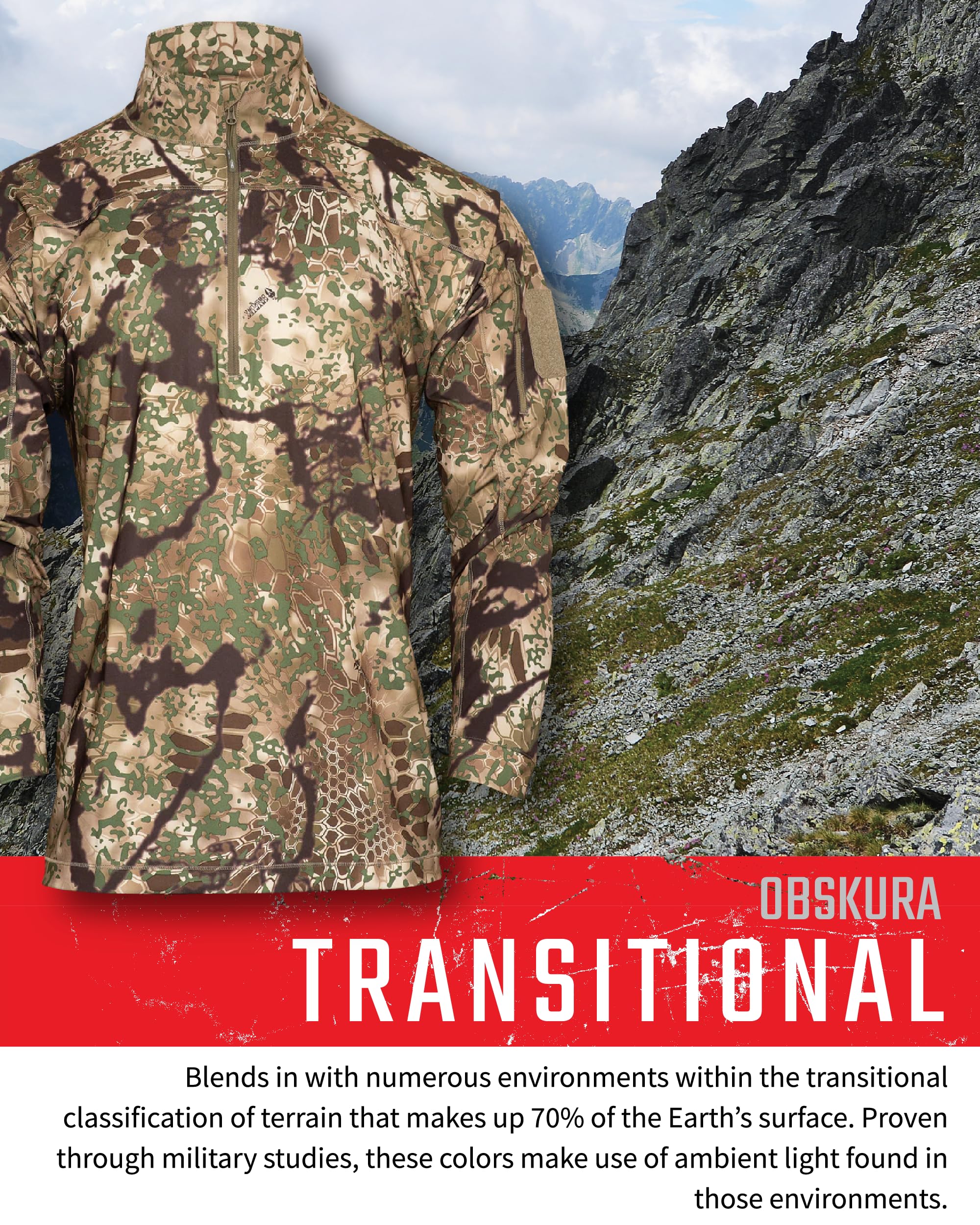 Kryptek Men's Valhalla 2 Lightweight Camo Hunting Shirt - Long Sleeve Half Zip Performance Top for Outdoor Adventures, Tactical Training & Wilderness Survival