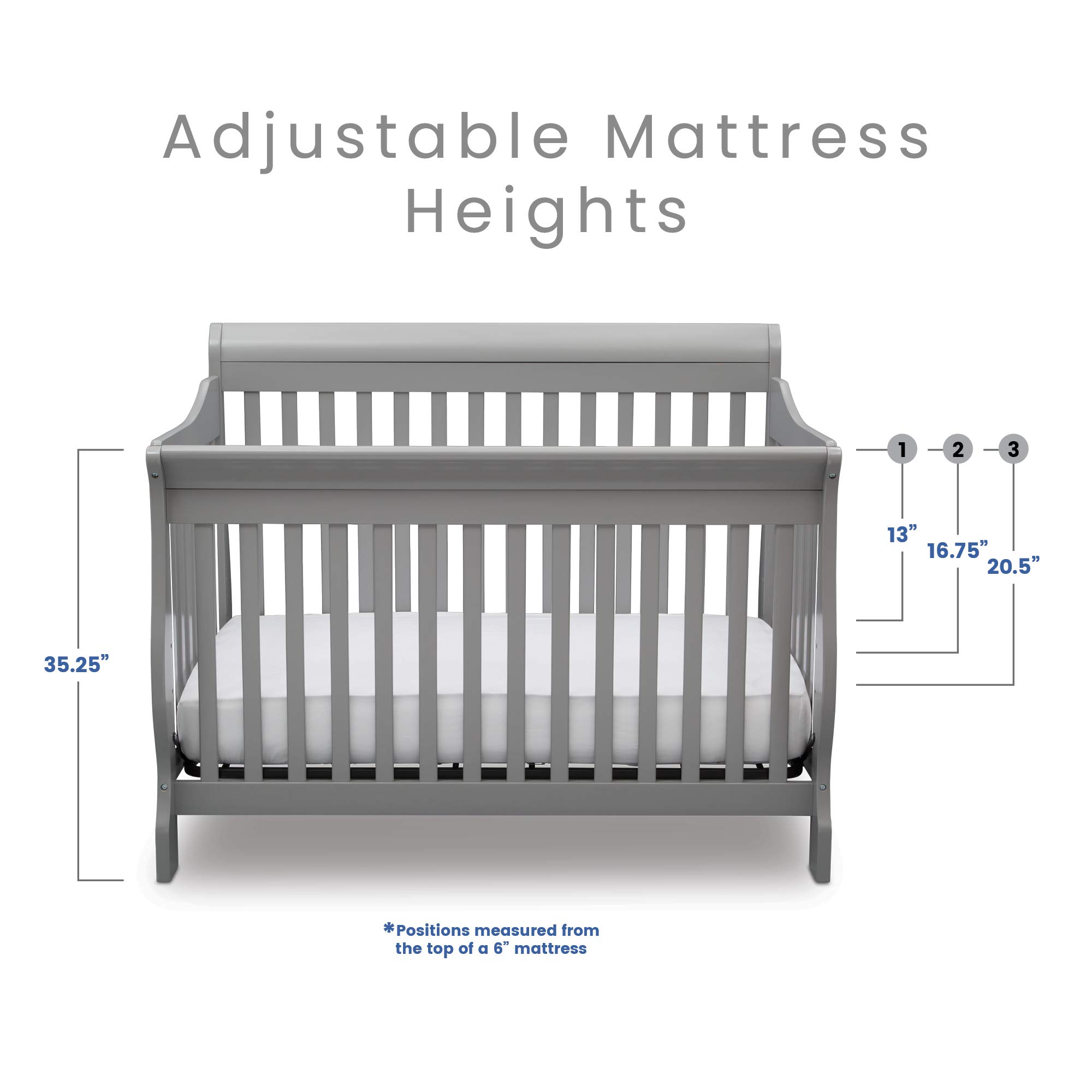 Delta Children Canton 4-in-1 Convertible Crib with Serta Perfect Slumber Mattress - Grey Convertible Baby Crib to Toddler Bed with Dual-Sided Recycled Fiber Core Mattress | Nursery Furniture for Newborns & Toddlers | Safe Sleep Solution for Growing Babies