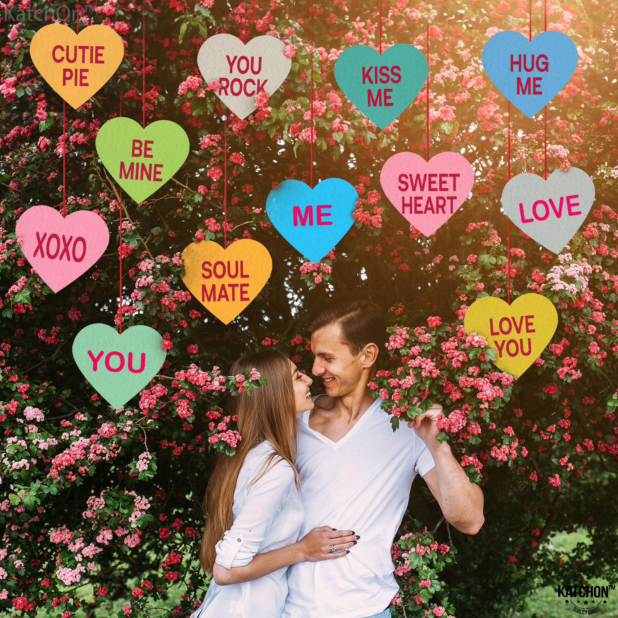 KatchOn Valentine's Day Conversation Hearts Decorations - Pack of 12 Heart Garland for Valentine's & Galentine's Day | No DIY Required | Perfect for Party, Home, and Office Decor