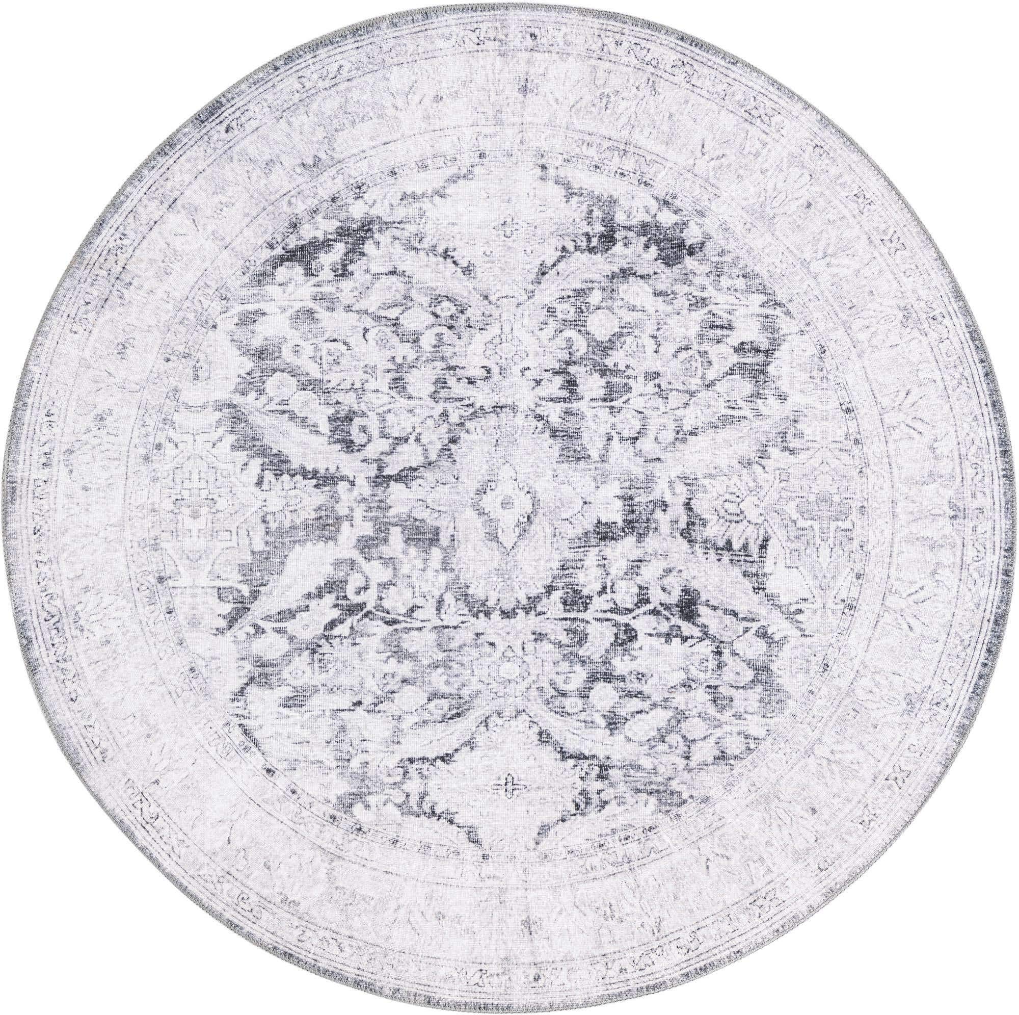 Unique Loom Revival Collection Traditional Medallion Border Round Area Rug 5' x 5' in Charcoal & Ivory - Perfect for Living Room, Bedroom or Dining Room Decor