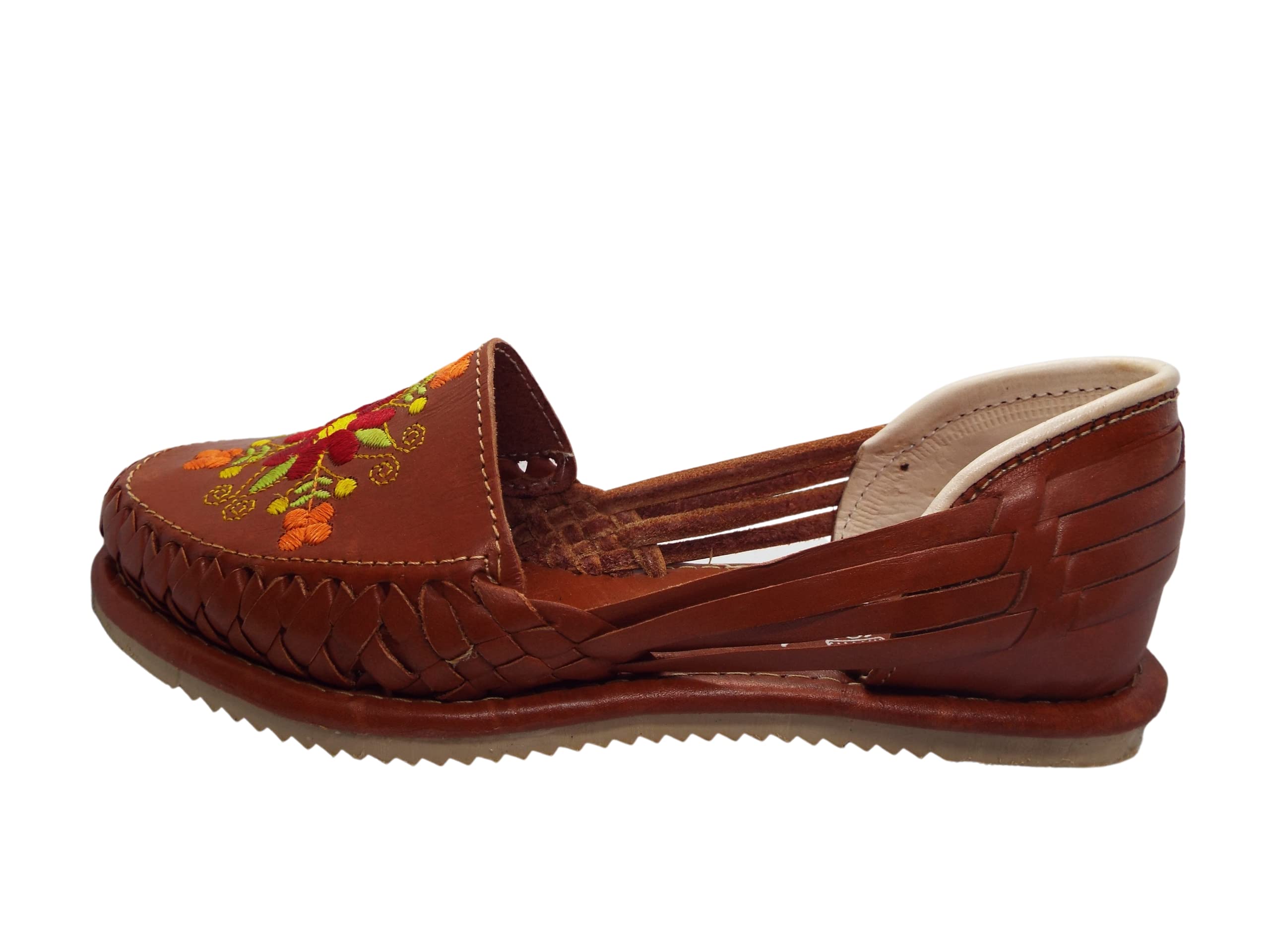 GCENTERPRISE Women's Mexican Huarache Sandals - Authentic Maya Floral Design | Comfortable Leather Handmade Huaraches for Beach, Vacation & Summer Outfits