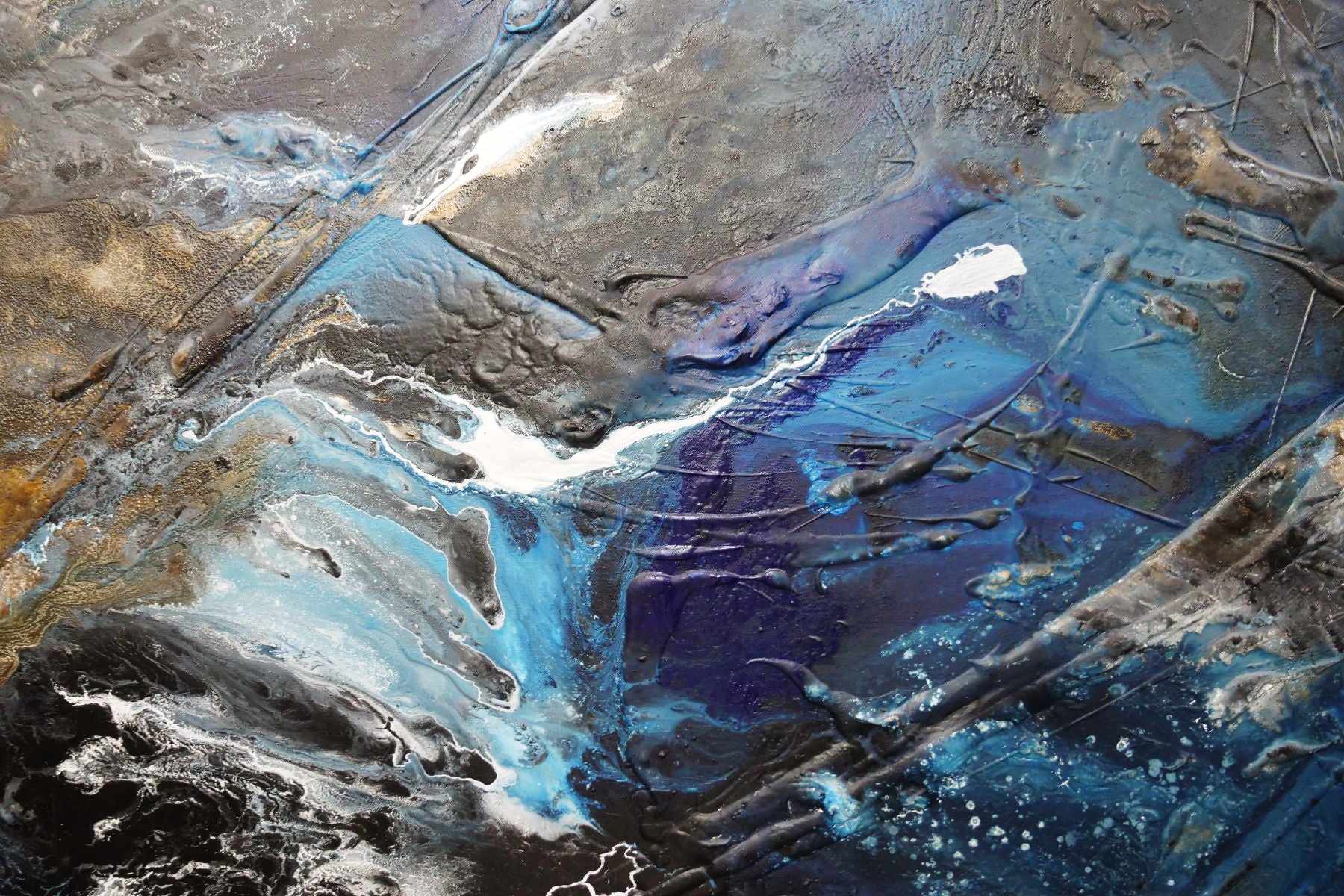 140cm x 100cm Black Blue Textured Abstract Canvas Art Painting - Modern Wall Decor for Living Room, Bedroom & Office | Ink Clash Design