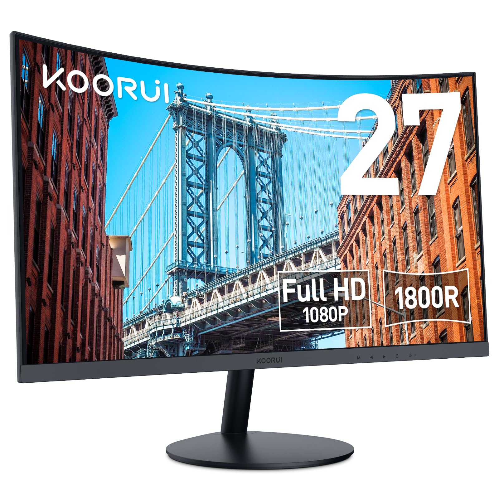 KOORUI 27 Inch Curved Gaming Monitor - Full HD 1080P, 75Hz Refresh Rate, 1800R Curvature, LED Display with HDMI & VGA Ports, Tilt Adjustment & Eye Care Technology - Perfect for Home Office, PC Gaming & Entertainment (Black, Model 27N5C)
