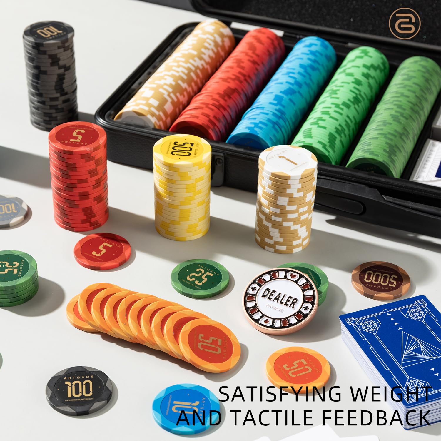 ARTGAME 500-Piece 14g Clay Poker Chips Set with Numbered Values & Carrying Case - Vibrant Colors for Easy Texas Hold'em Gameplay - Perfect Gift for Poker Enthusiasts (Casino Night, Home Games, Poker Tournaments)