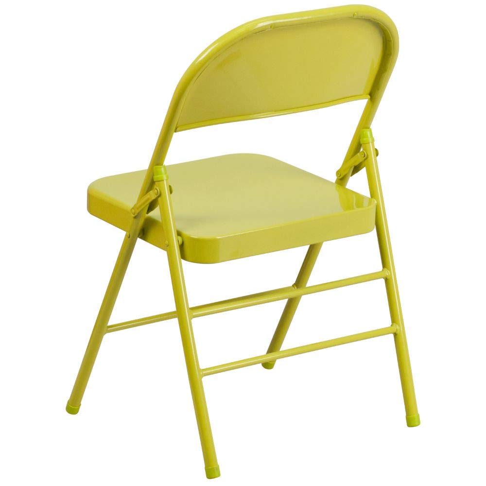 Flash Furniture 2-Pack HERCULES COLORBURST Series Metal Folding Chairs - Twisted Citron, Triple Braced & Double Hinged for Stability - Perfect for Events, Parties, Weddings and Outdoor Gatherings