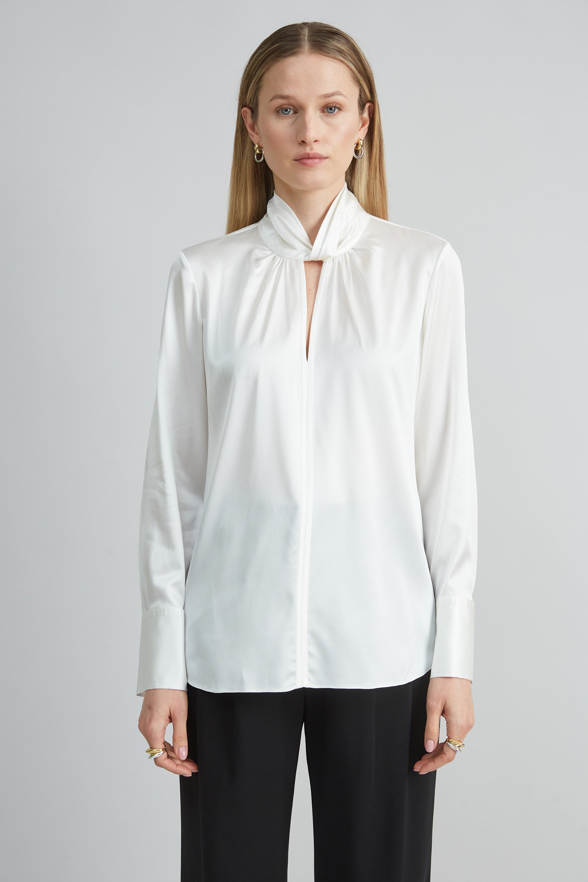 Elegant Silk Twist Neck Blouse for Women - Stylish & Comfortable Office Wear & Evening Outfits