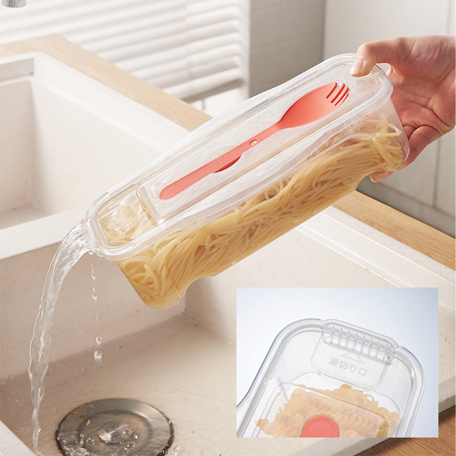 Microwave Pasta Cooker with Strainer - Heat Resistant Pasta Steamer with Lid - Spaghetti Noodle Cooking Box - Perfect for Quick Meals, Dorm Cooking & Kitchen Accessories
