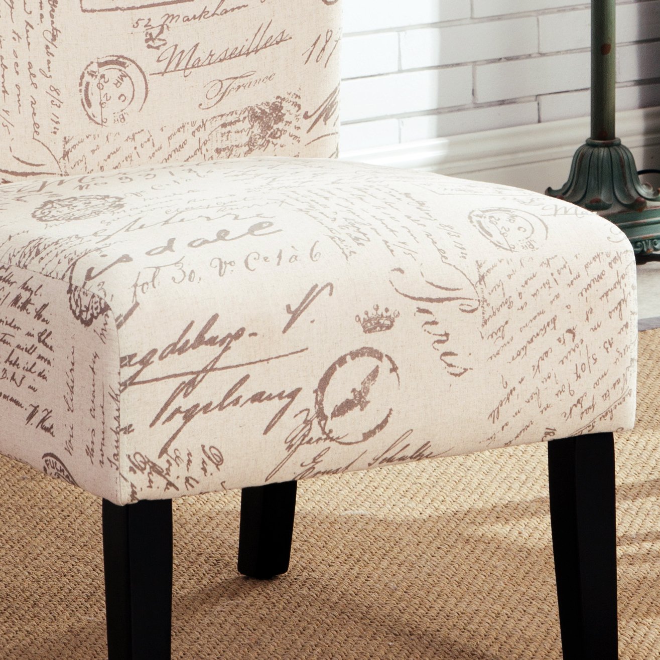 Roundhill Furniture Capa Print Fabric Armless Contemporary Accent Chair - Modern Armless Lounge Chair with Script Design for Living Room, Bedroom & Office Decor