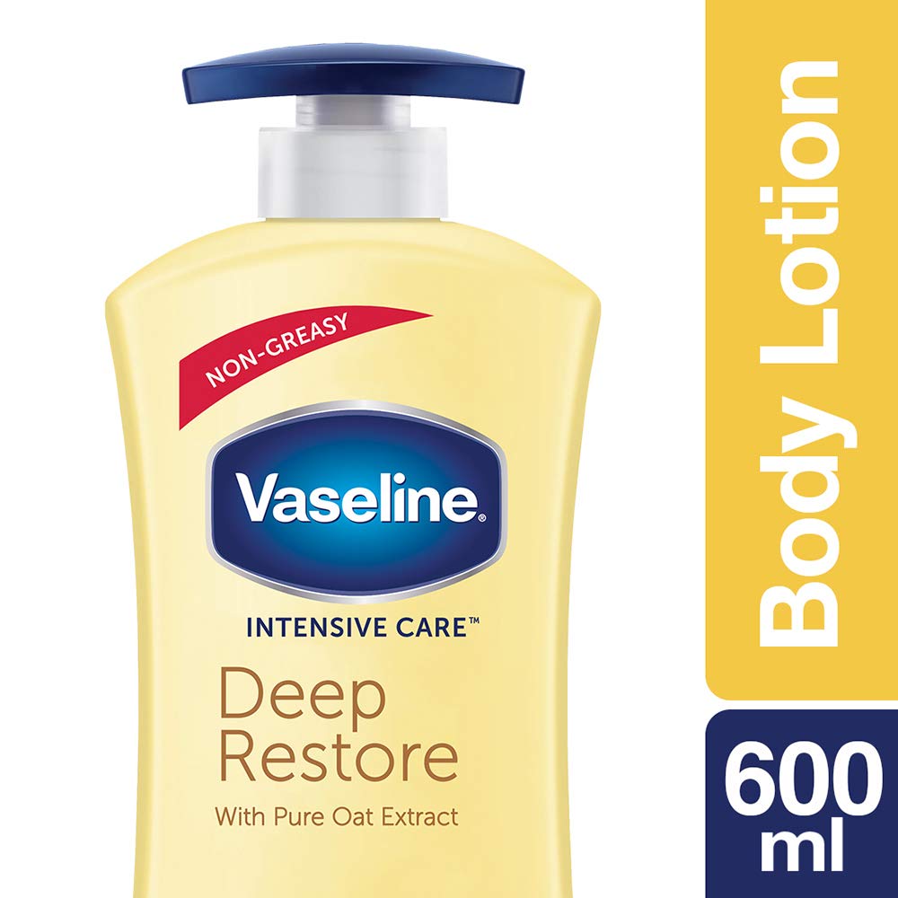 Vaseline Intensive Care Deep Moisture Body Lotion - Non-Greasy, Long-Lasting Hydration for Dry Skin - 600ml - Healthy & Glowing Skin Care - Perfect for Daily Moisturizing After Shower or Before Bed