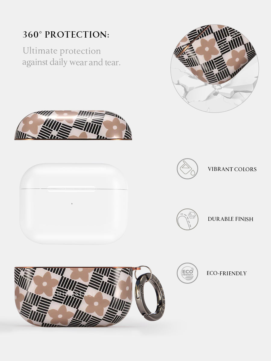 Pale Brown Windowpane and Blossoms AirPods Case - Stylish Protective Cover for AirPods 1/2/3/Pro - Perfect for Daily Use, Travel & Gift Giving