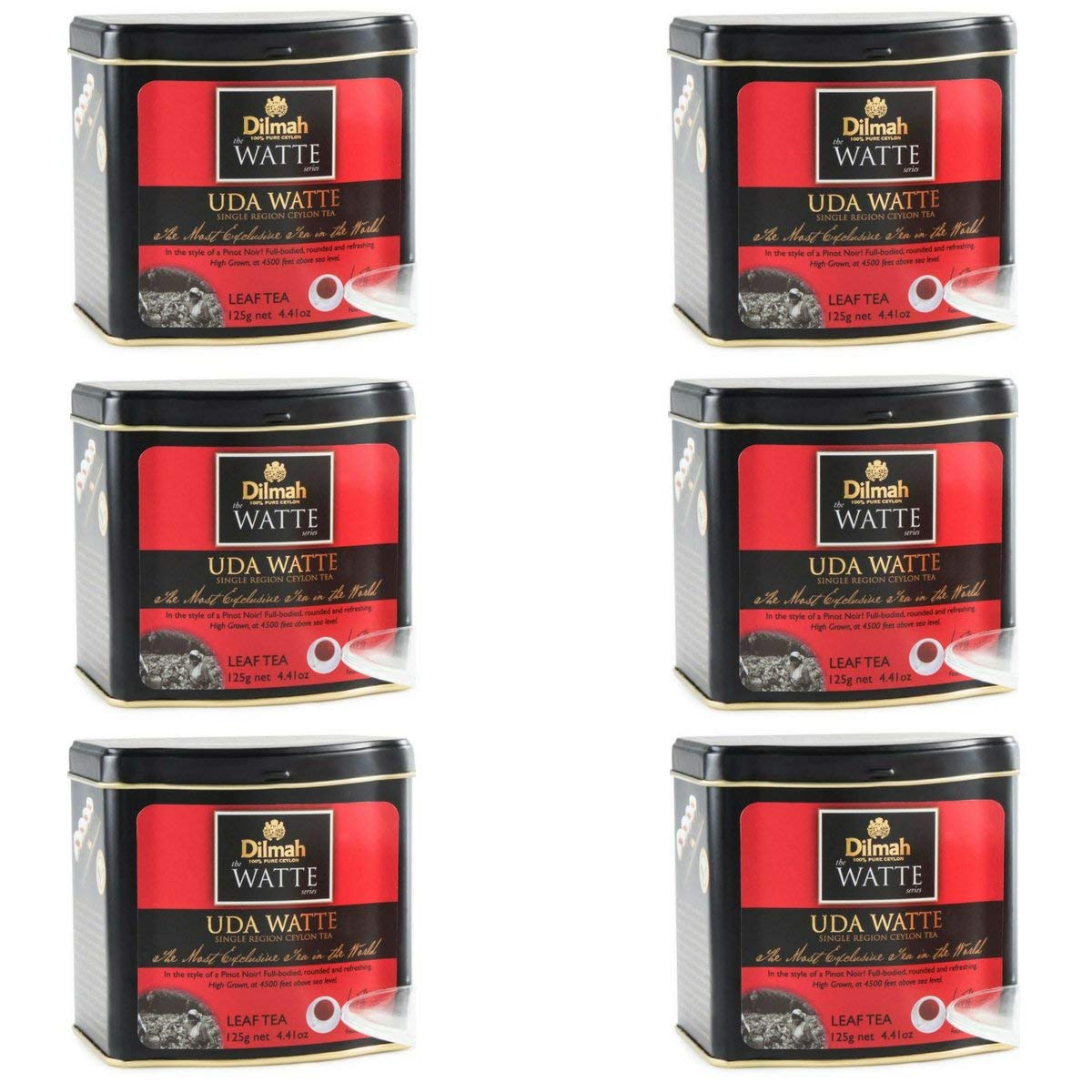 Premium Dilmah Uda Watte Loose Leaf Black Tea - 100% Pure Ceylon Single Origin Tea in Elegant Tin Caddy (125g x 6 Pack) | Perfect for Afternoon Tea, Gifts & Tea Ceremonies