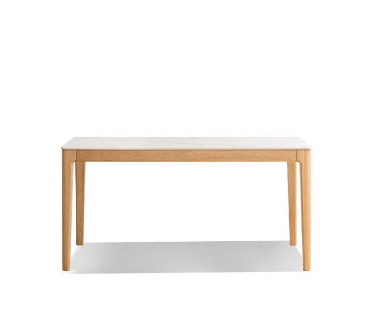 Solid Oak & Ash Wood Dining Table with Natural Rock Slab Surface - Rustic Farmhouse Style for Dining Room & Kitchen Decor