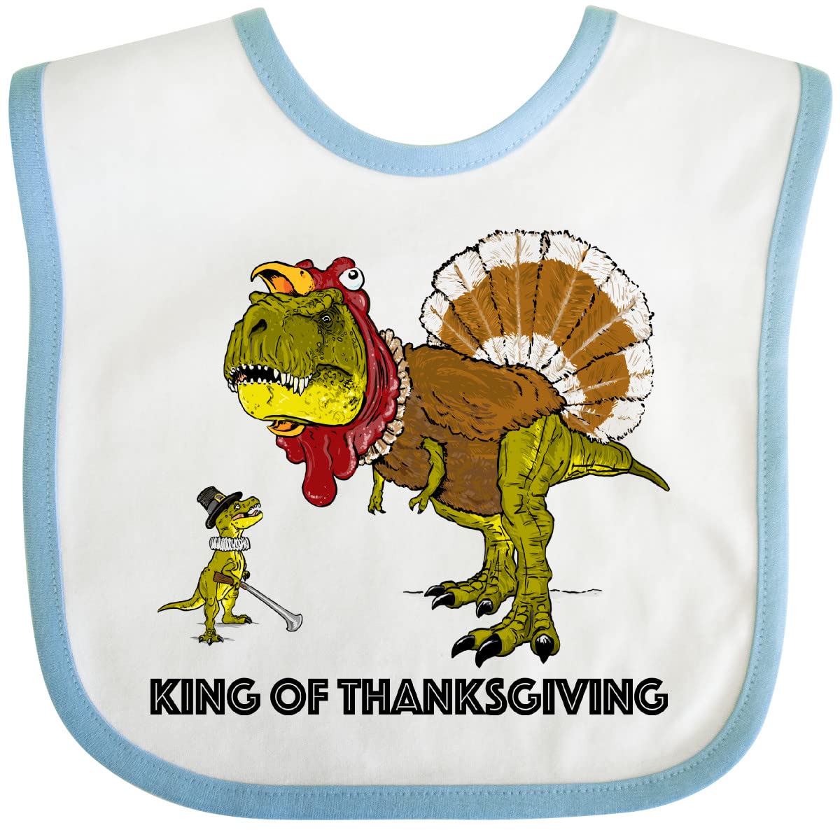 Inktastic King Of Thanksgiving T-Rex Turkey and Pilgrim Baby Bib - Soft Green Dinosaur Thanksgiving Bib for Babies & Toddlers - Perfect for Thanksgiving Dinner, Family Gatherings & Holiday Photos