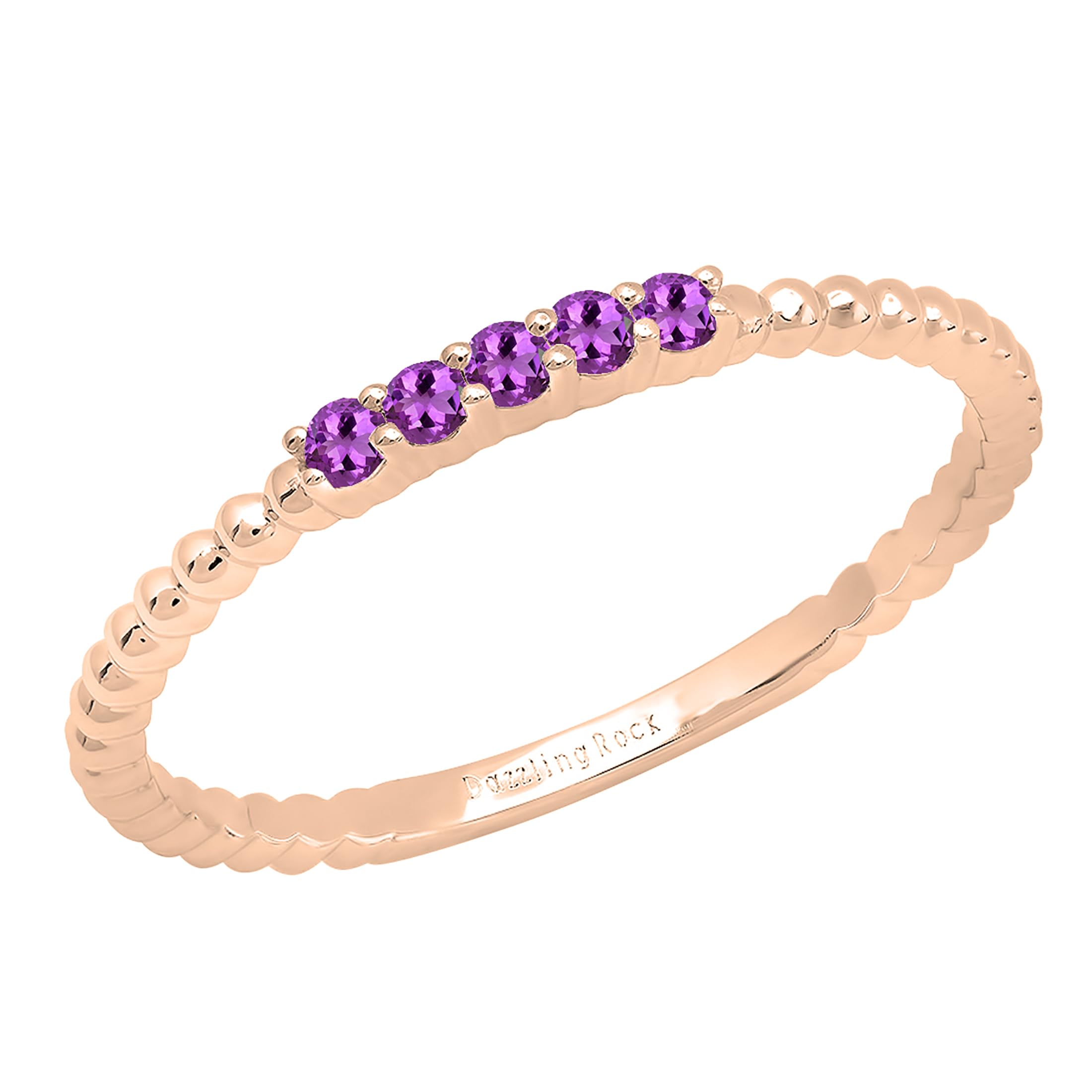 14K Rose Gold Round Gemstone Beaded Wedding Band for Women - Dazzlingrock Collection | Anniversary, Engagement & Bridal Jewelry Gift