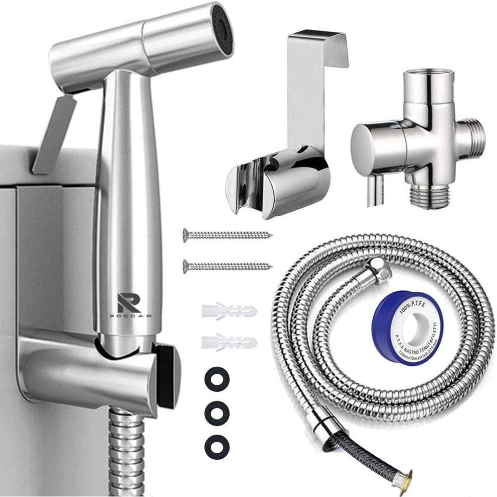 Roccar Handheld Bidet Sprayer for Toilet - Stainless Steel Hygienic Spray Attachment with Hose for Feminine Wash, Baby Cloth Diaper Cleaning, Pet Bathing & Bathroom Cleaning | Perfect for Toilet, Shower & Personal Hygiene Use