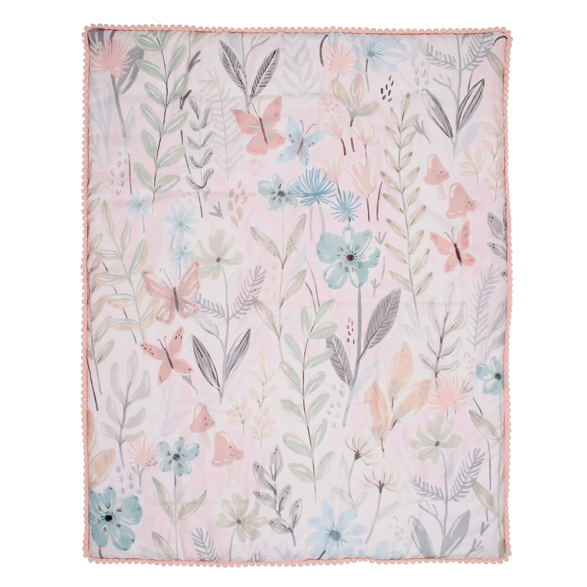 Lambs & Ivy Baby Blooms 3-Piece Pink Floral Butterfly Crib Bedding Set - Soft Nursery Bedding for Girls, Crib Sheet, Skirt & Bumper - Perfect for Baby Showers & Nursery Decor