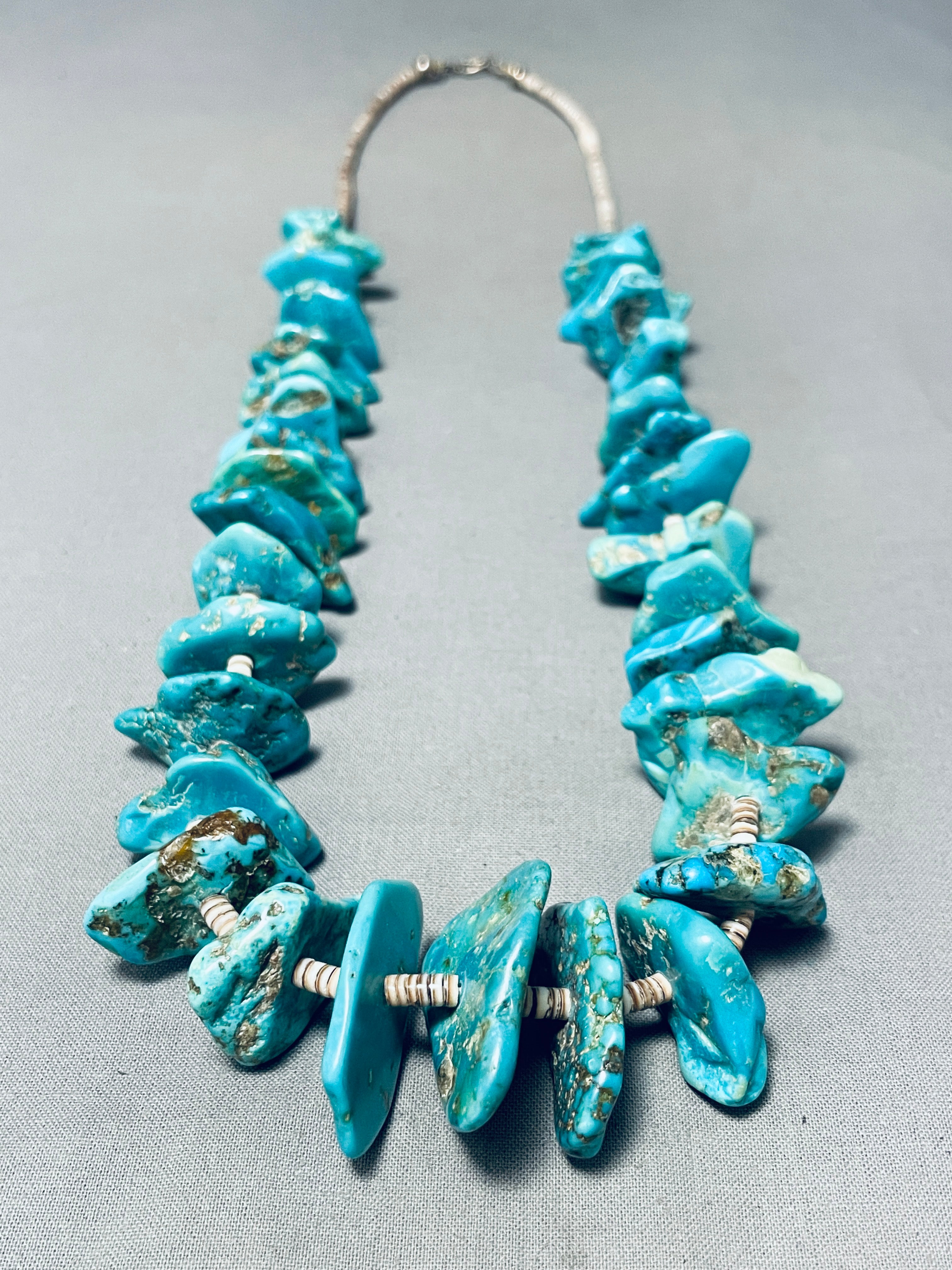 140 Gram Vintage Native American Navajo Chunky Turquoise Nugget Sterling Silver Necklace - Handmade Jewelry for Women, Boho Chic Accessory, Perfect for Festivals & Special Occasions