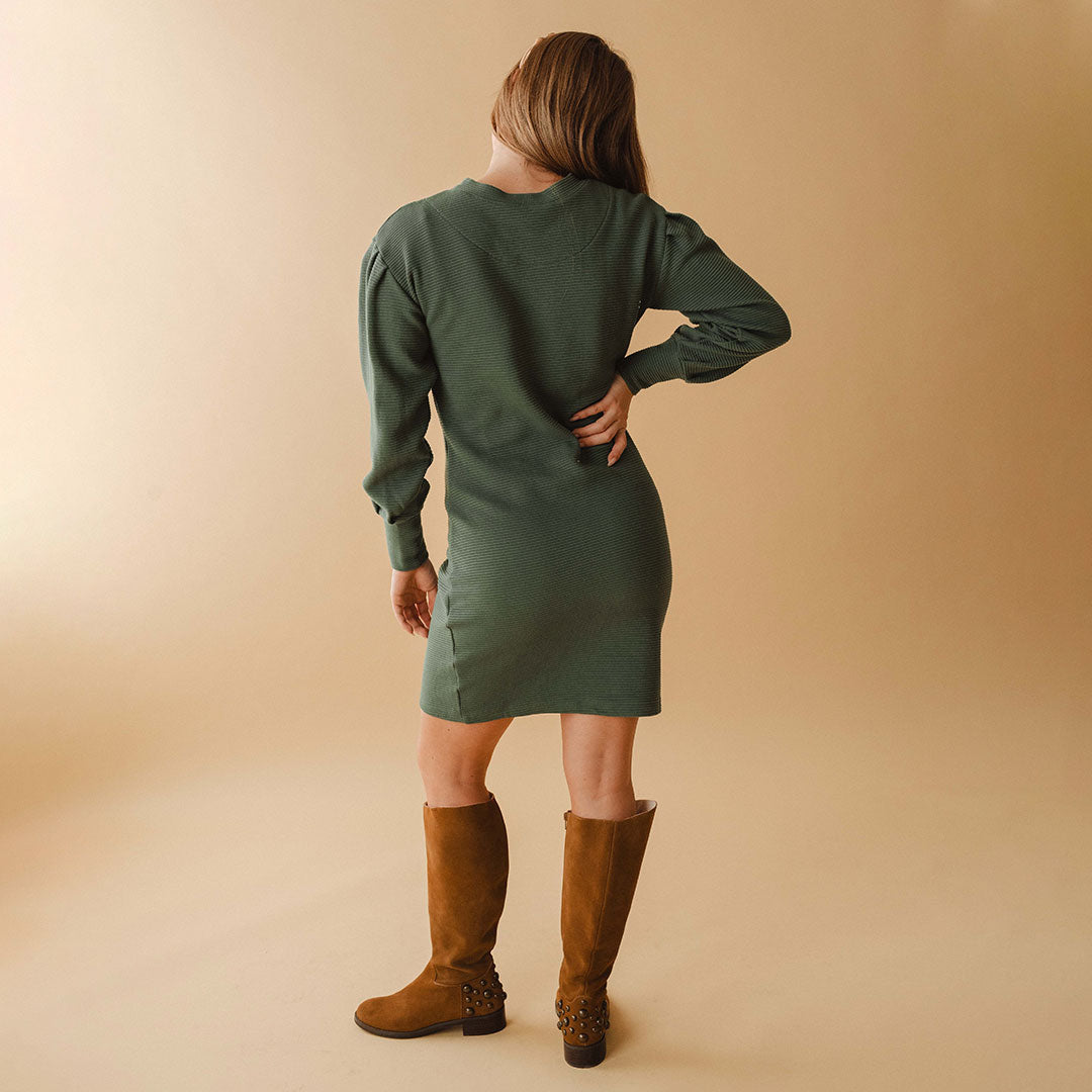 Atlas Ribbed Sweater Dress for Women - Soft Emerald Green Knit Turtleneck Midi Dress - Perfect for Fall Winter, Office Wear & Casual Outings