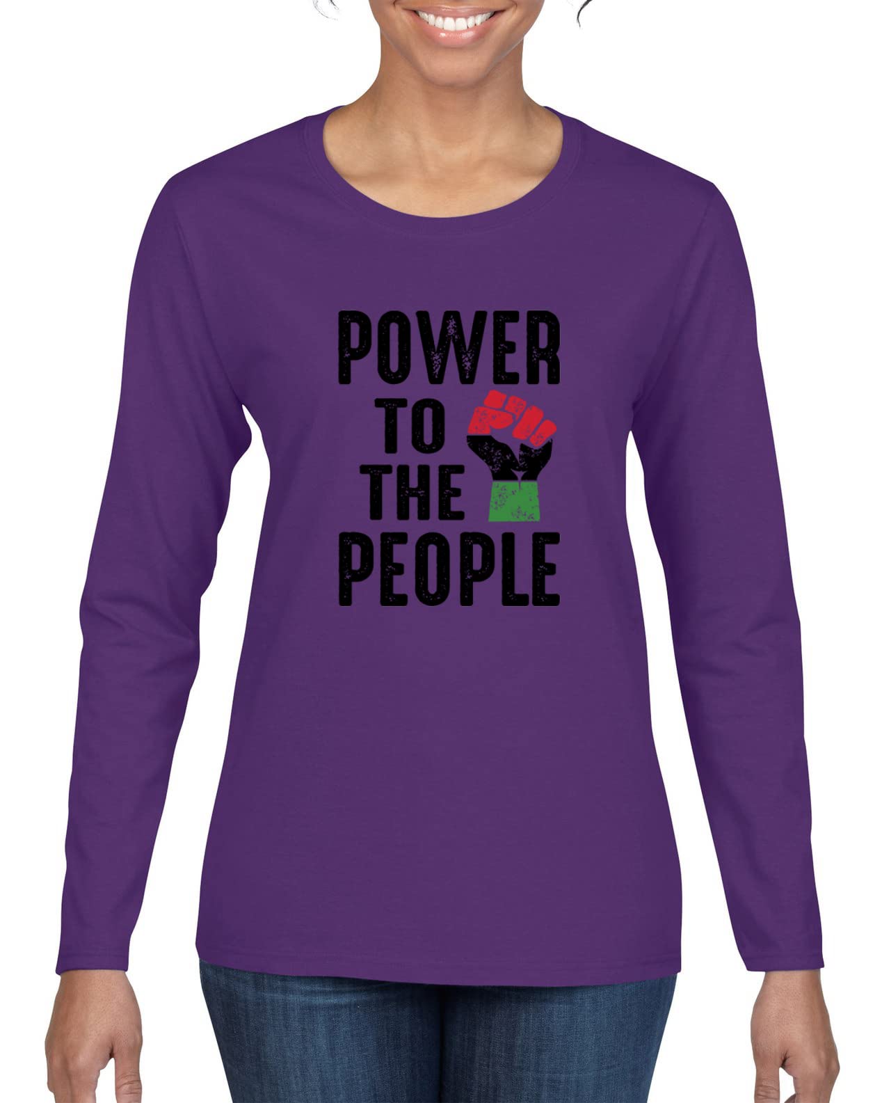 Wild Bobby Power to The People Black Pride Women's Graphic Long Sleeve T-Shirt - Black History Month Apparel & Civil Rights Movement Fashion for Women