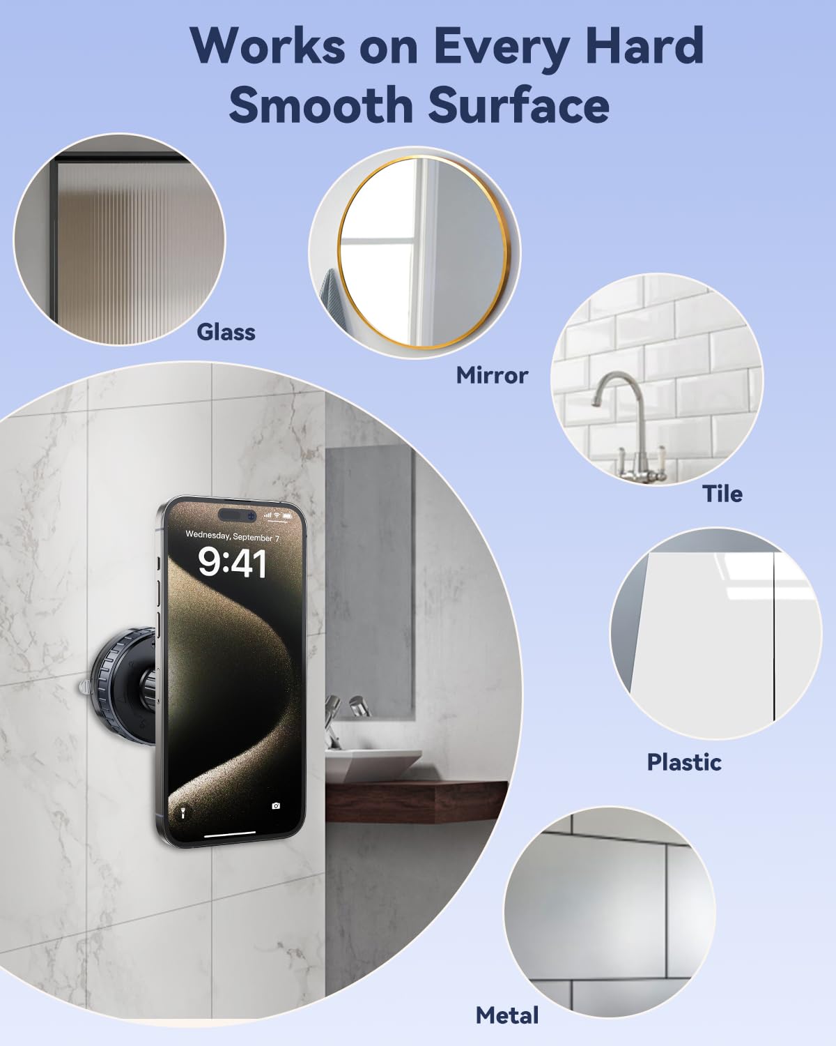 Magnetic Suction Cup Shower Phone Holder - Waterproof Bathroom Mirror Mount for iPhone 16/15/14/13/12 & MagSafe Phones | Wall Stick Phone Stand for Shower, Makeup Mirror & Bathroom Use
