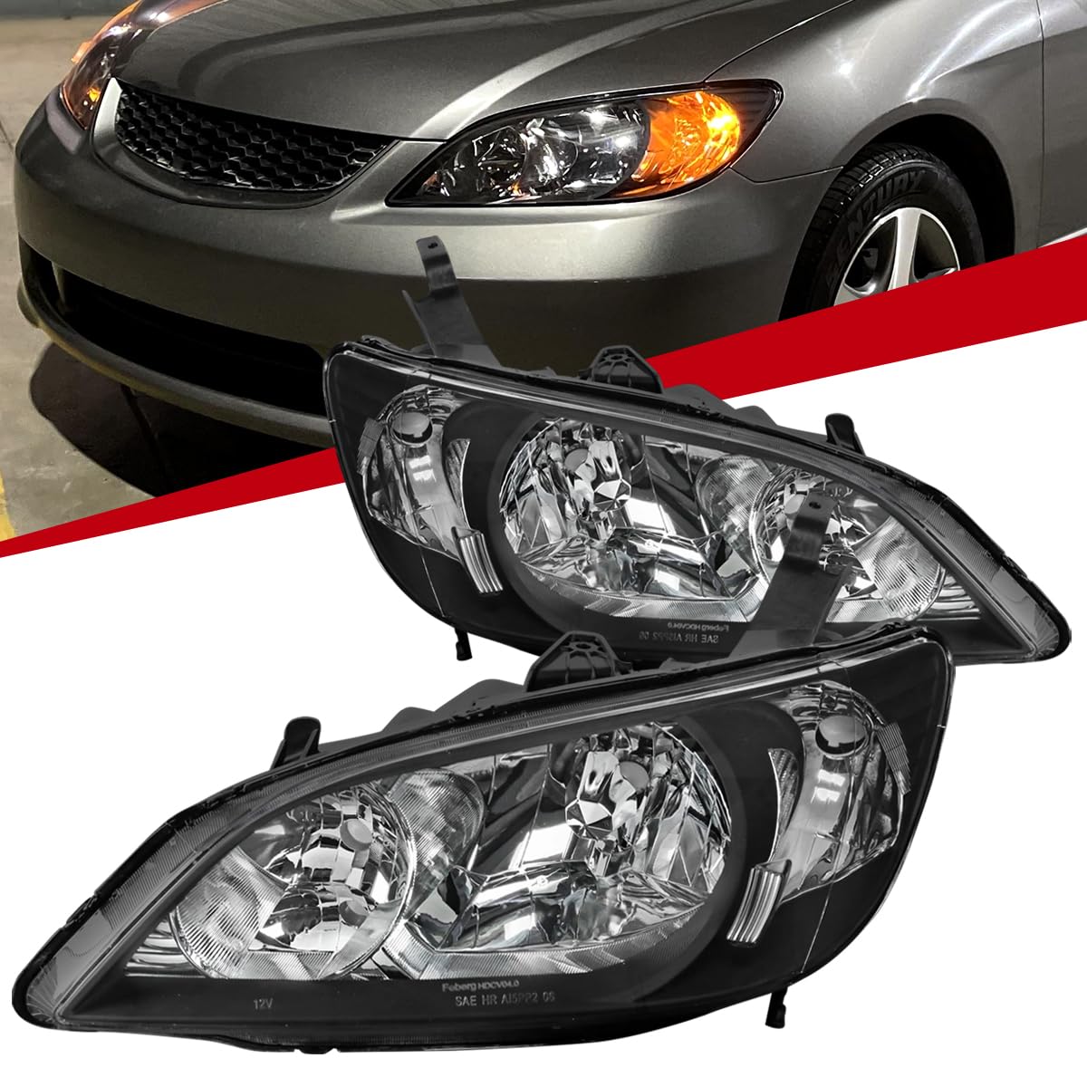 04-05 2Dr/4Dr Black Headlights Driving Lamps - High Performance Replacement Headlights for Improved Night Visibility - Perfect for Off-Roading, Night Driving & Car Upgrades
