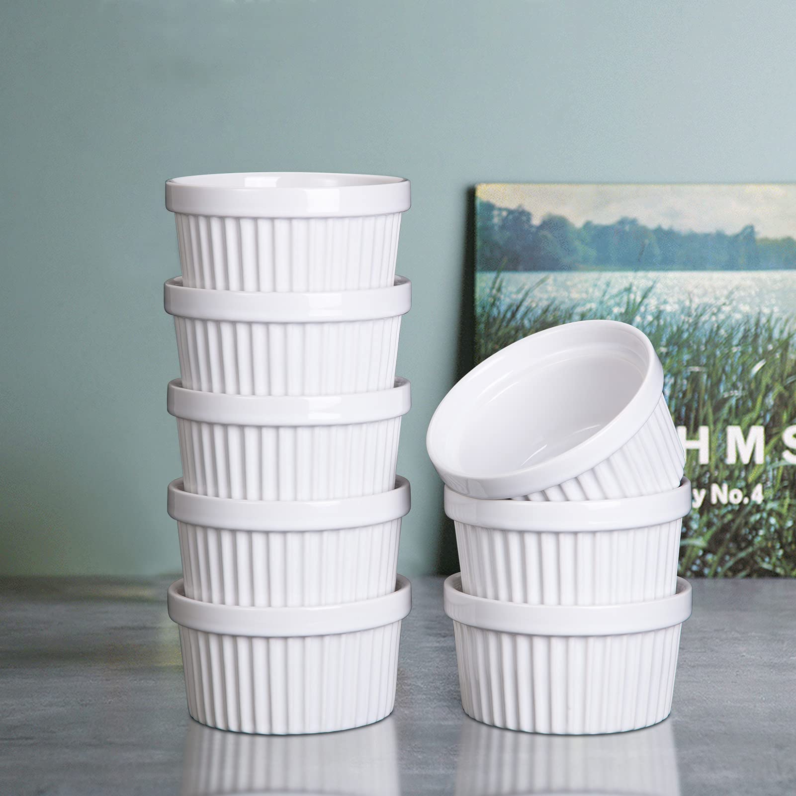 8 oz Porcelain Ramekins Set of 8 - Oven Safe Dipping Bowls for Soufflé, Crème Brûlée & Baking | Classic White Ceramic Ramekins for Desserts, Sauces & Kitchen Serving