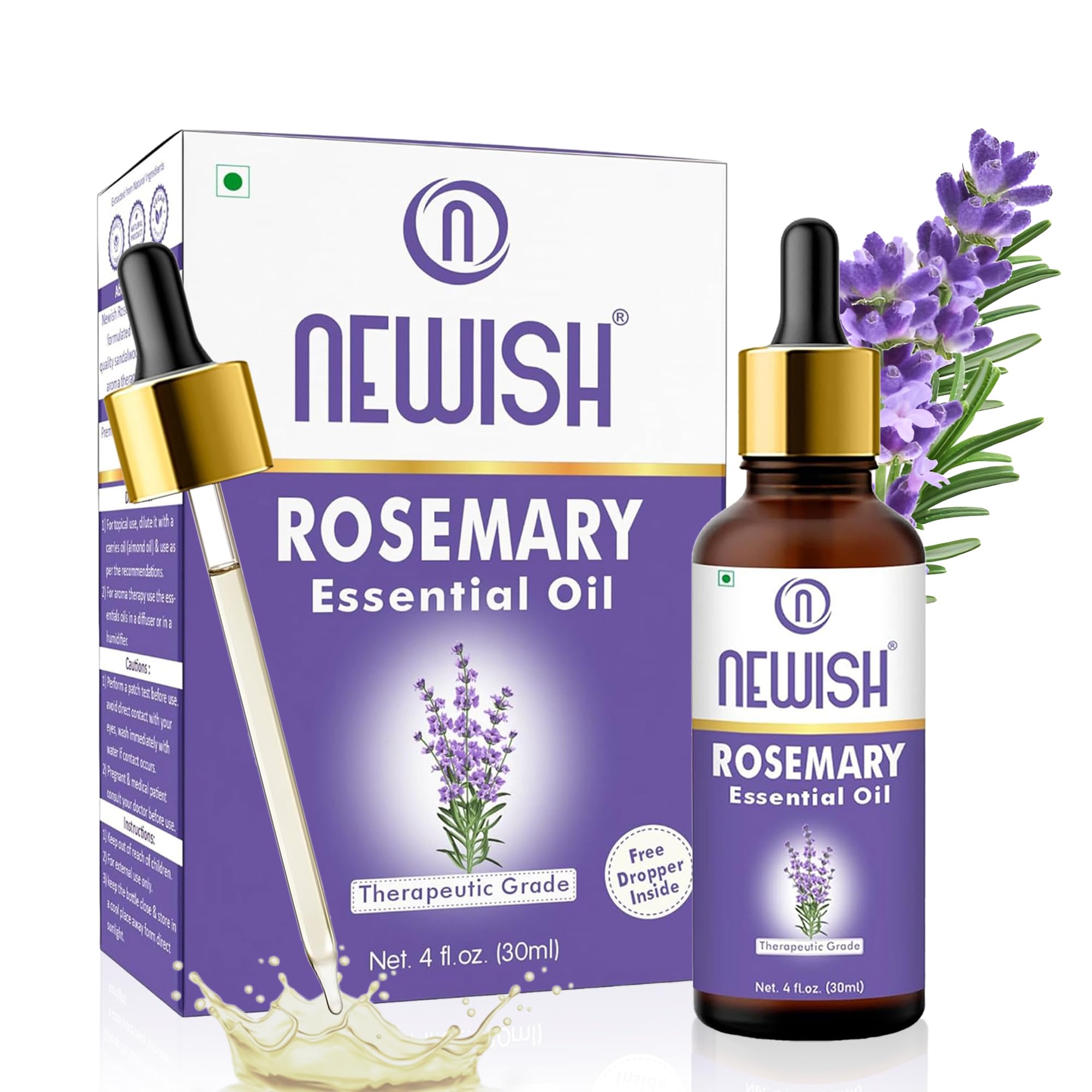100% Pure Rosemary Essential Oil for Hair Growth & Stress Relief - Undiluted Natural Oil for Hair Fall Control, Skin Care & Nourishment - 30ml Bottle for Aromatherapy, Massage & DIY Beauty Products
