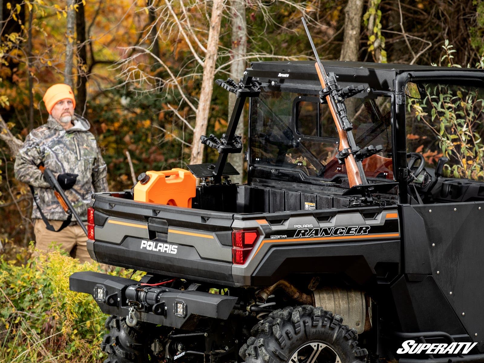 Polaris Ranger In-Bed Gun Rack by SuperATV - Heavy Duty Truck Bed Rifle Holder for Hunting & Off-Roading | Secure Firearm Storage for UTVs & Side by Sides