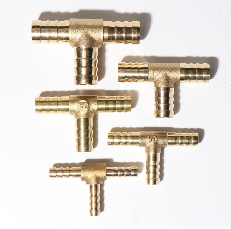 MroMax 10mm Brass Hose Barb Tee Fitting - 3 Way T-Shaped Union Connector (0.39