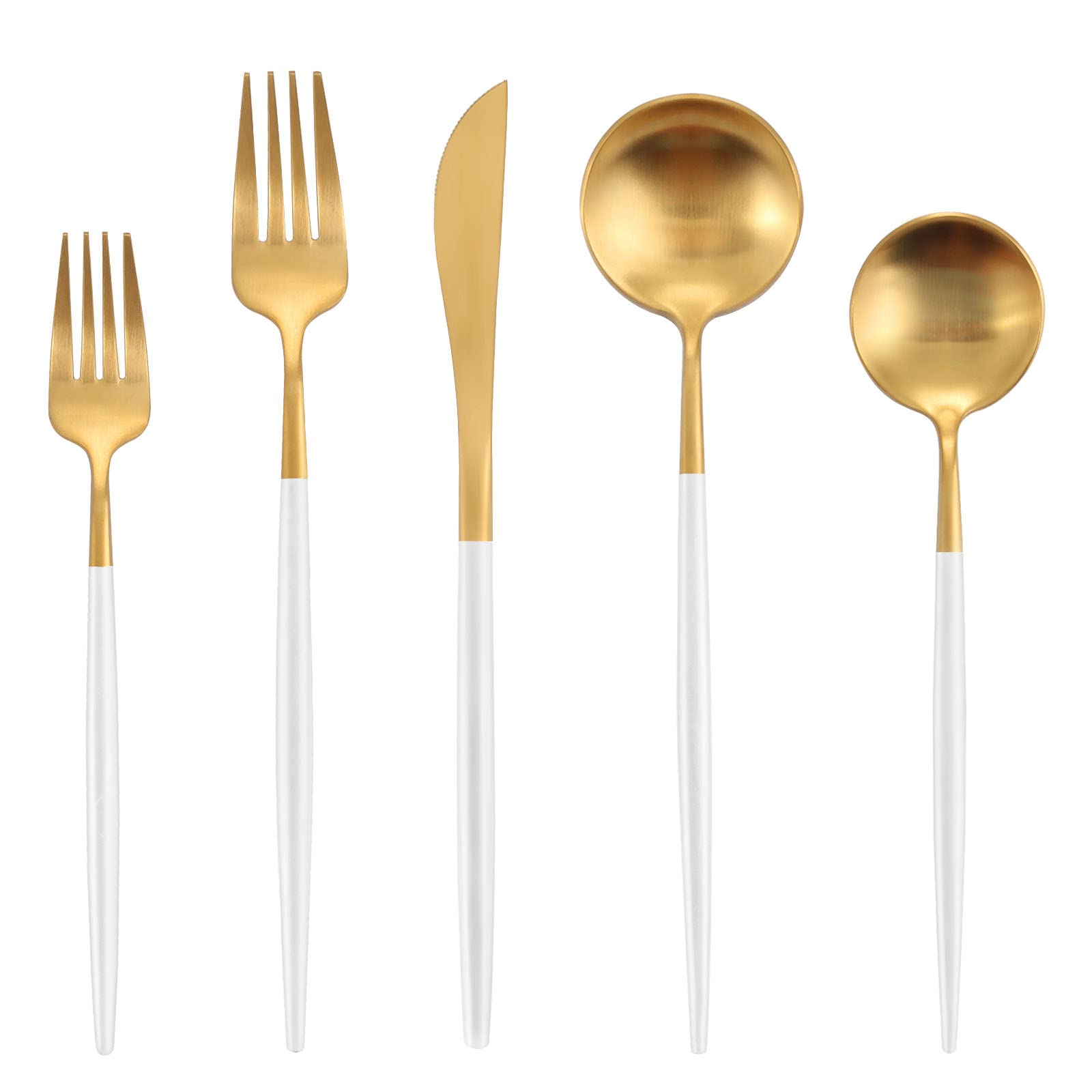 Oliviola 20-Piece Matte White Gold Silverware Set - Stainless Steel Flatware Cutlery Set Service for 4 - Satin Finish Kitchen Utensils - Dishwasher Safe - Perfect for Dinner Parties, Weddings & Everyday Dining