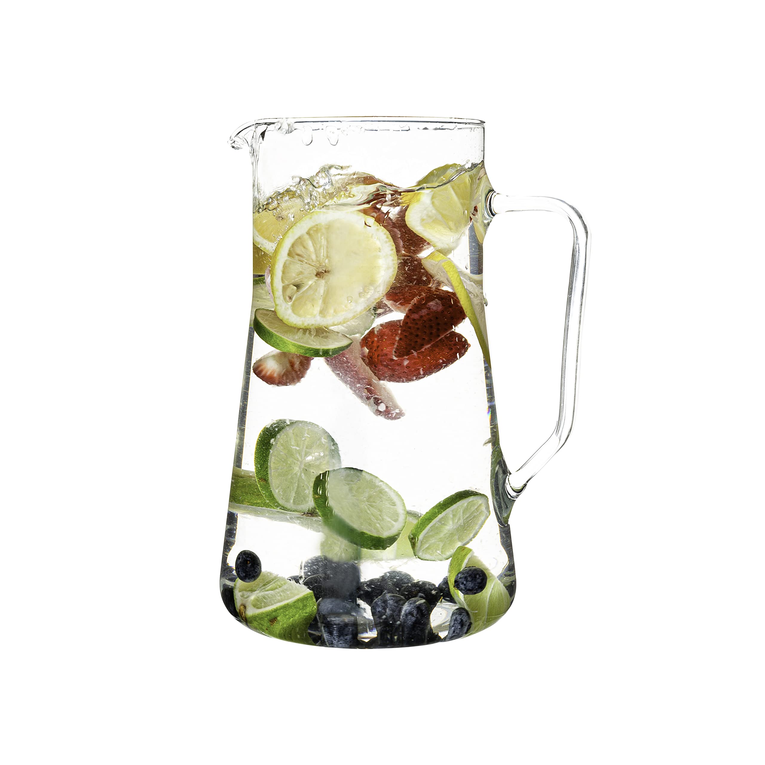 Simax 2.5 Qt (80 Oz) Borosilicate Glass Pitcher with Spout & Handle - Large Angled Cylinder Design for Sangria, Cocktails, Iced Tea & Water - Durable Heat-Resistant Pitcher for Parties, Restaurants & Home Use